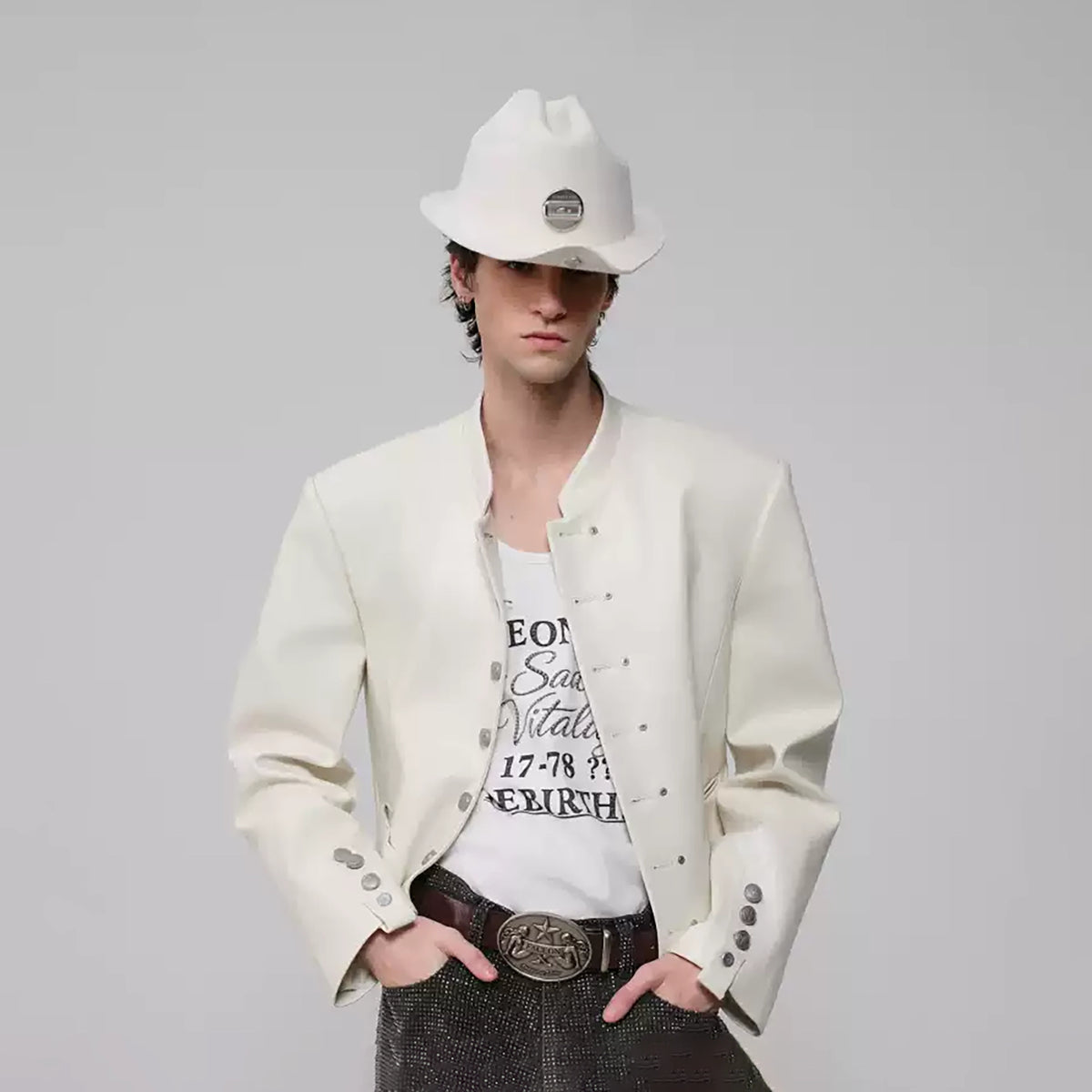 FACEONLAB Faux Leather Stand-Collar Biker Jacket