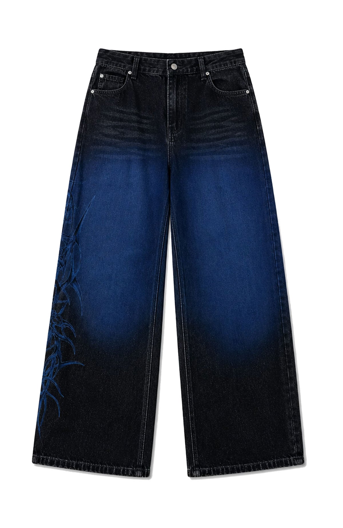 PAIKI Washed Flame Totem Baggy Straight-Leg Jeans