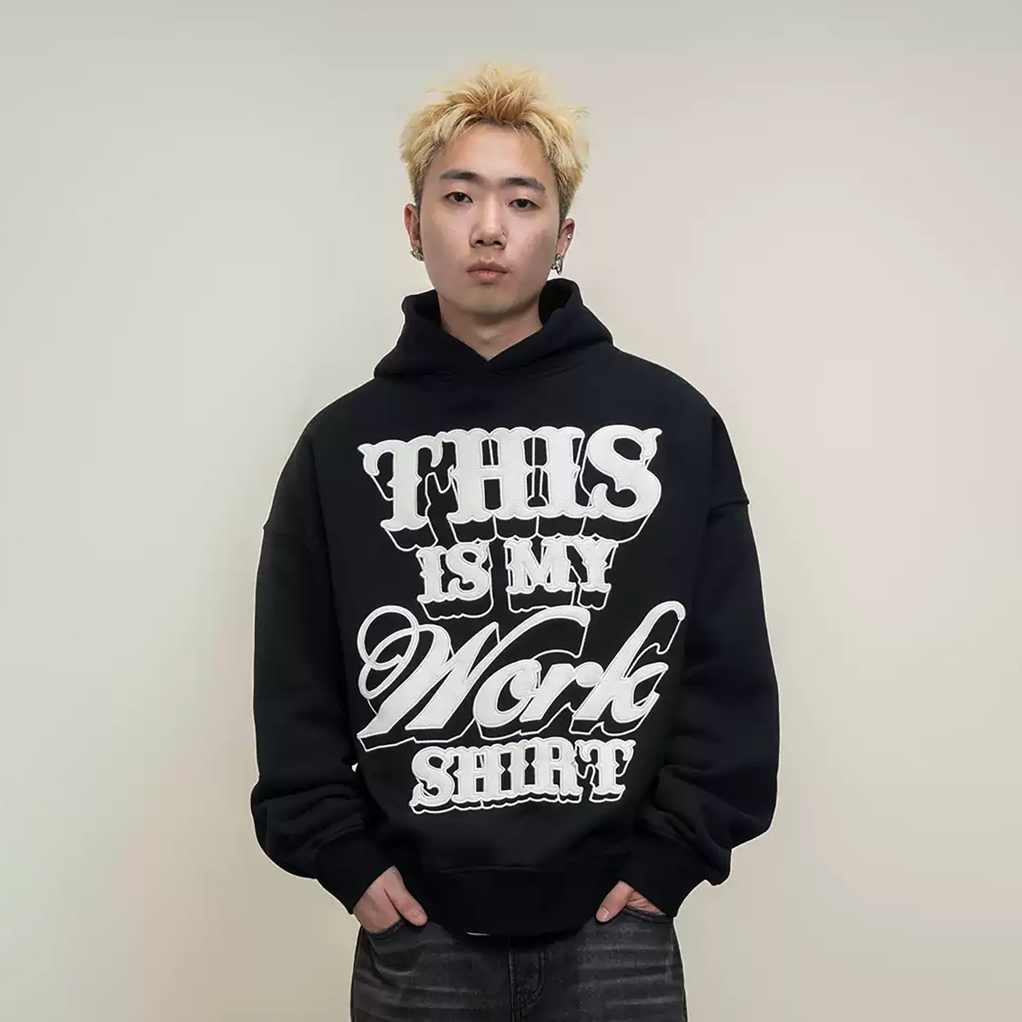 MAKEMORE Graphic Patch Oversized Hoodie, premium urban and streetwear designers apparel on PROJECTISR.com, MAKEMORE