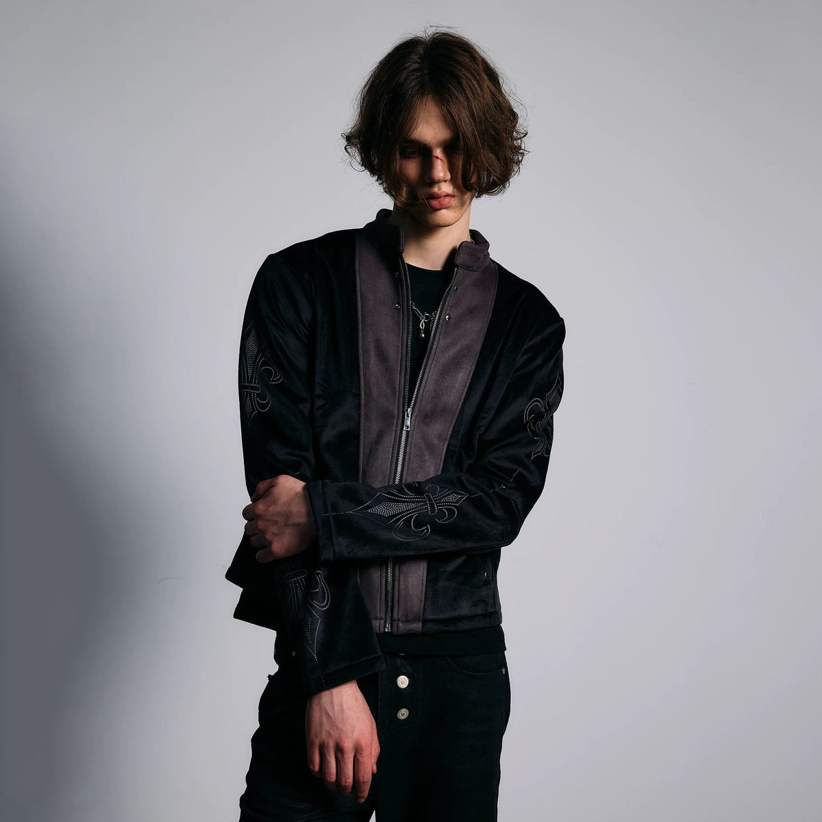 PAIKI Iris Totem Spliced Suede Fitted Jacket