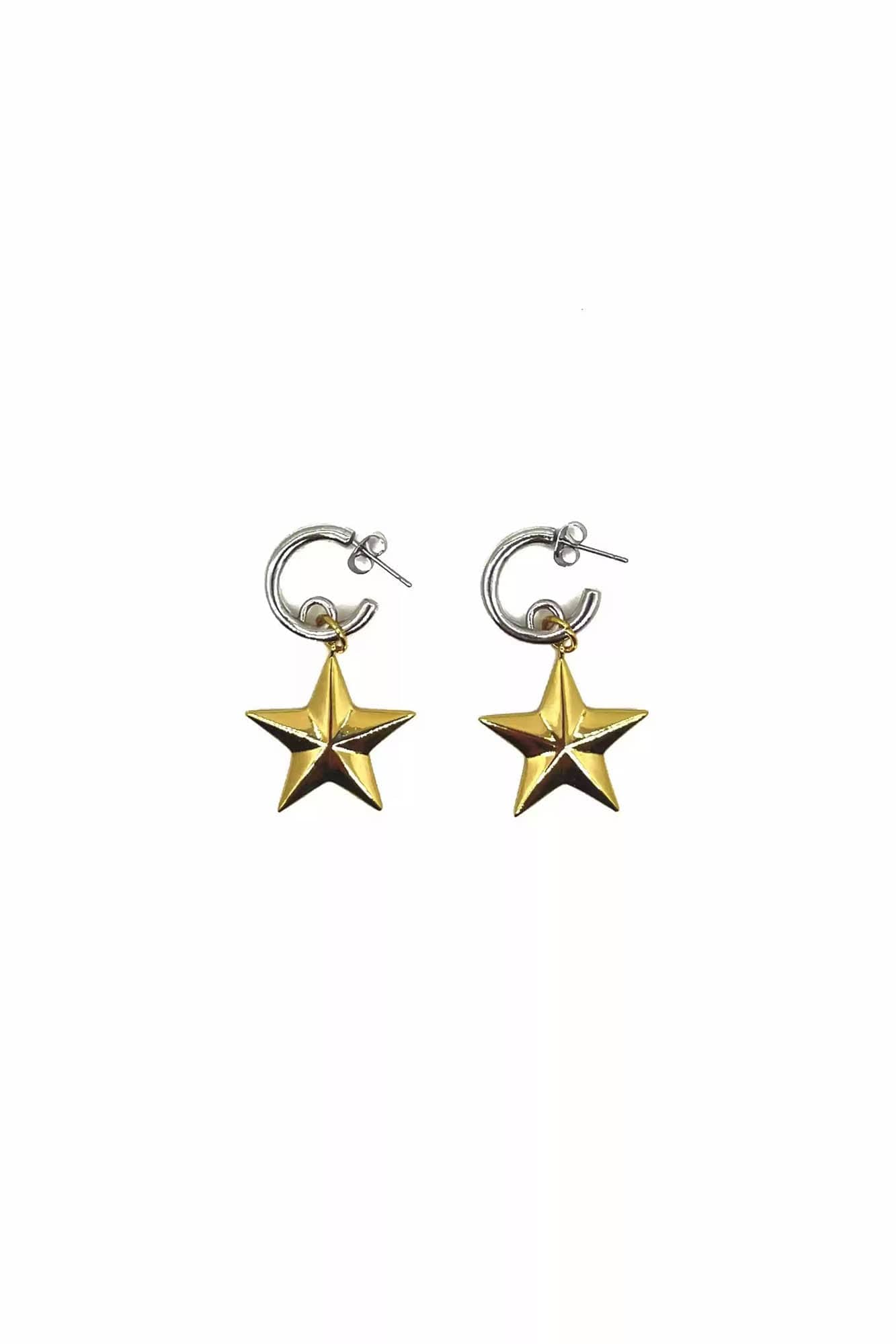 SCHWARZGOLD Two-Tone Pentagram Drop Earrings, premium urban and streetwear designers apparel on PROJECTISR.com, SCHWARZGOLD