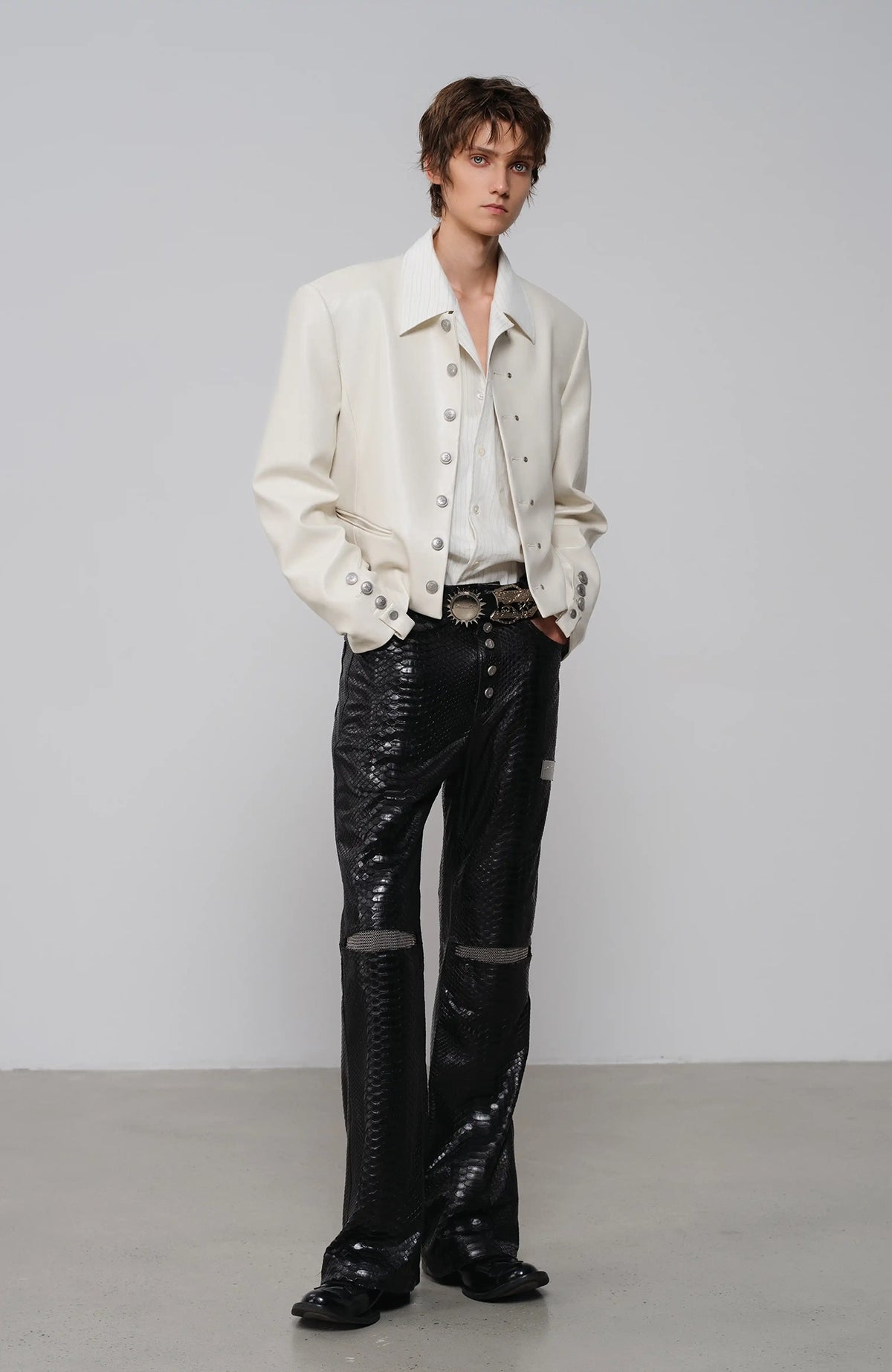 FACEONLAB Faux Leather Stand-Collar Biker Jacket