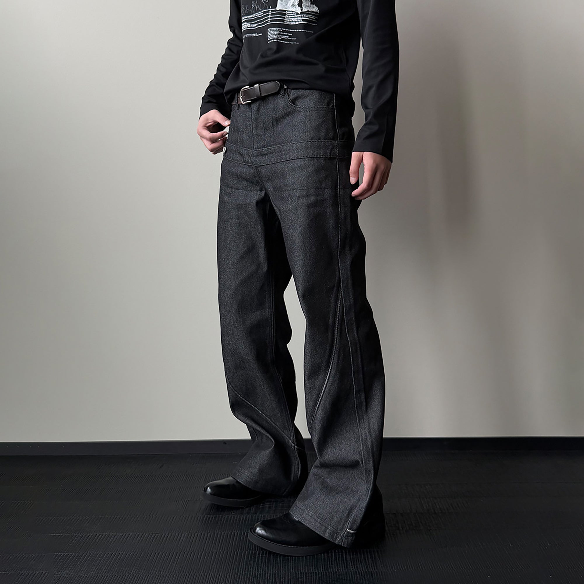 KREATE Double-Waistband Raw Denim Straight-Leg Jeans