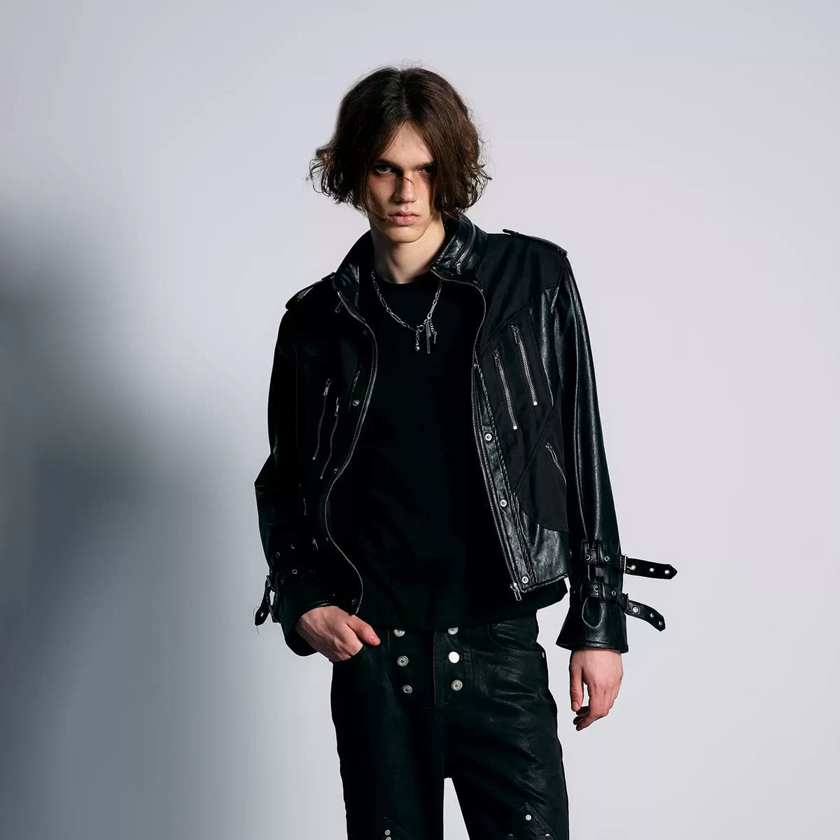 PAIKI Strapped Structured Slim Biker Jacket