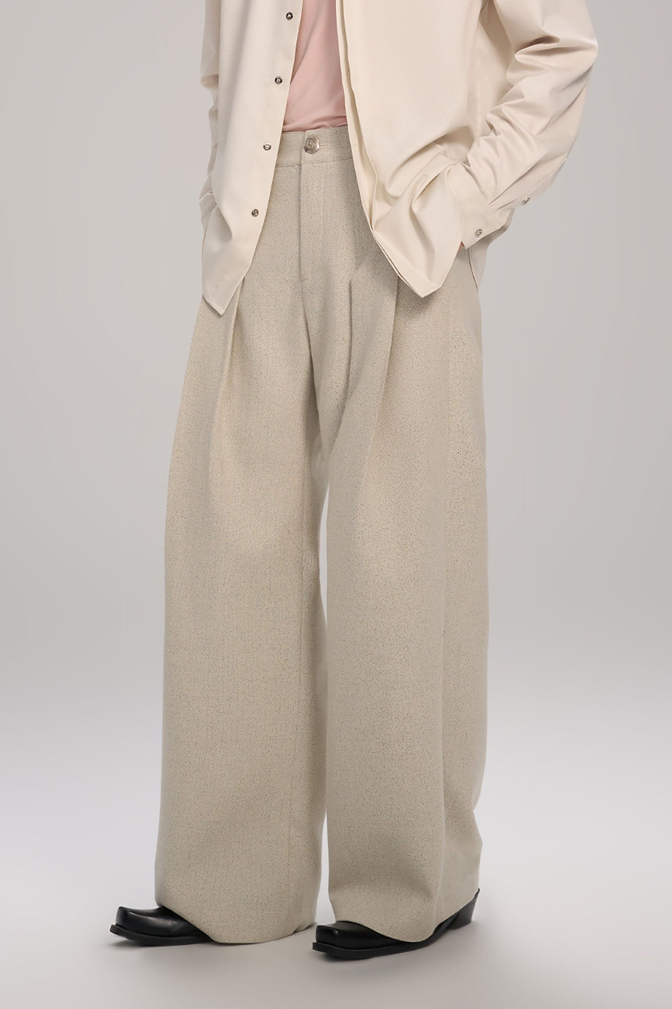 TIWILLTANG Classic Pleats Wool-Blend Wide-Leg Pants