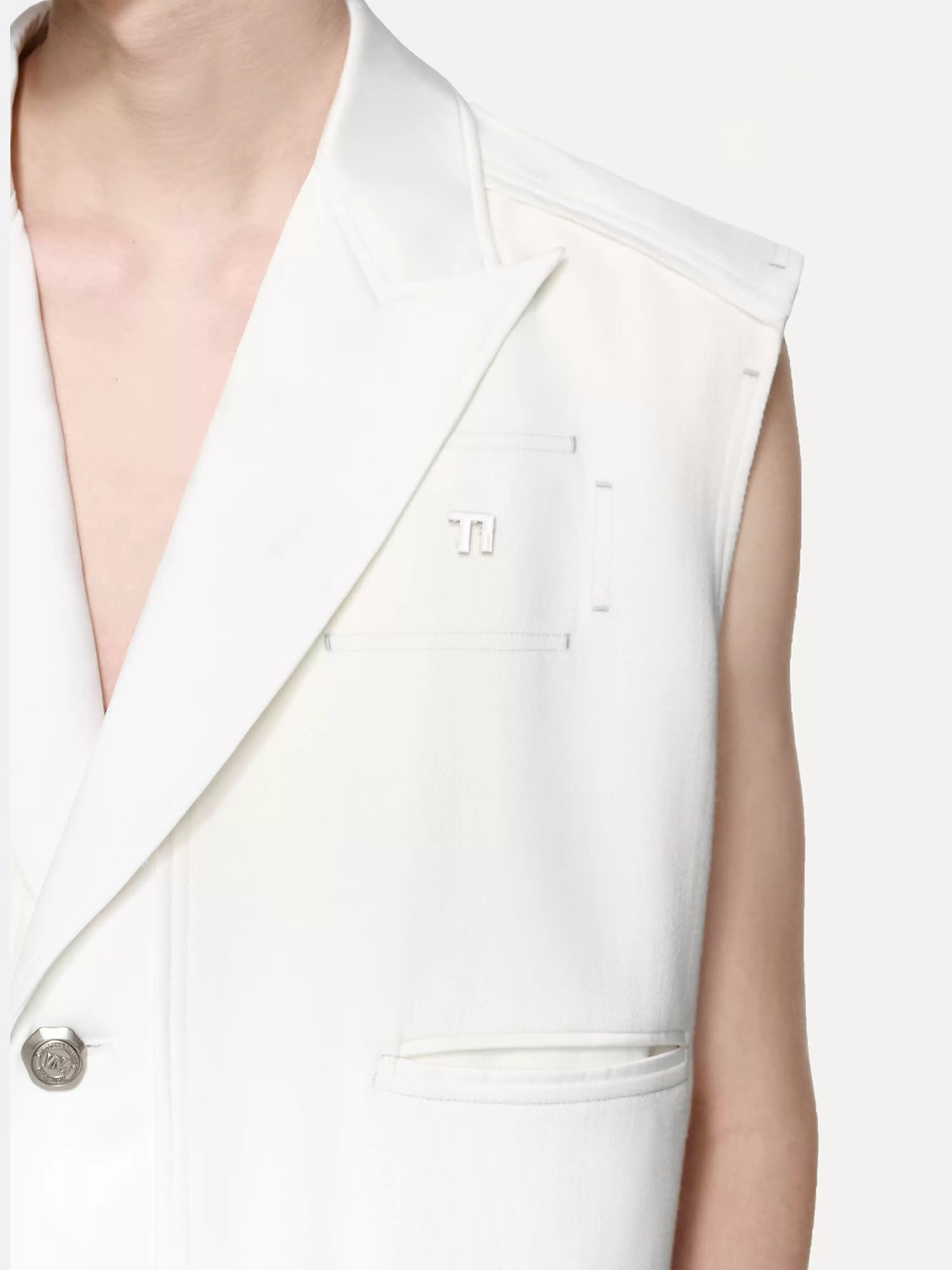 TIWILLTANG Asymmetrical Lapel Vest White, premium urban and streetwear designers apparel on PROJECTISR.com, TIWILLTANG