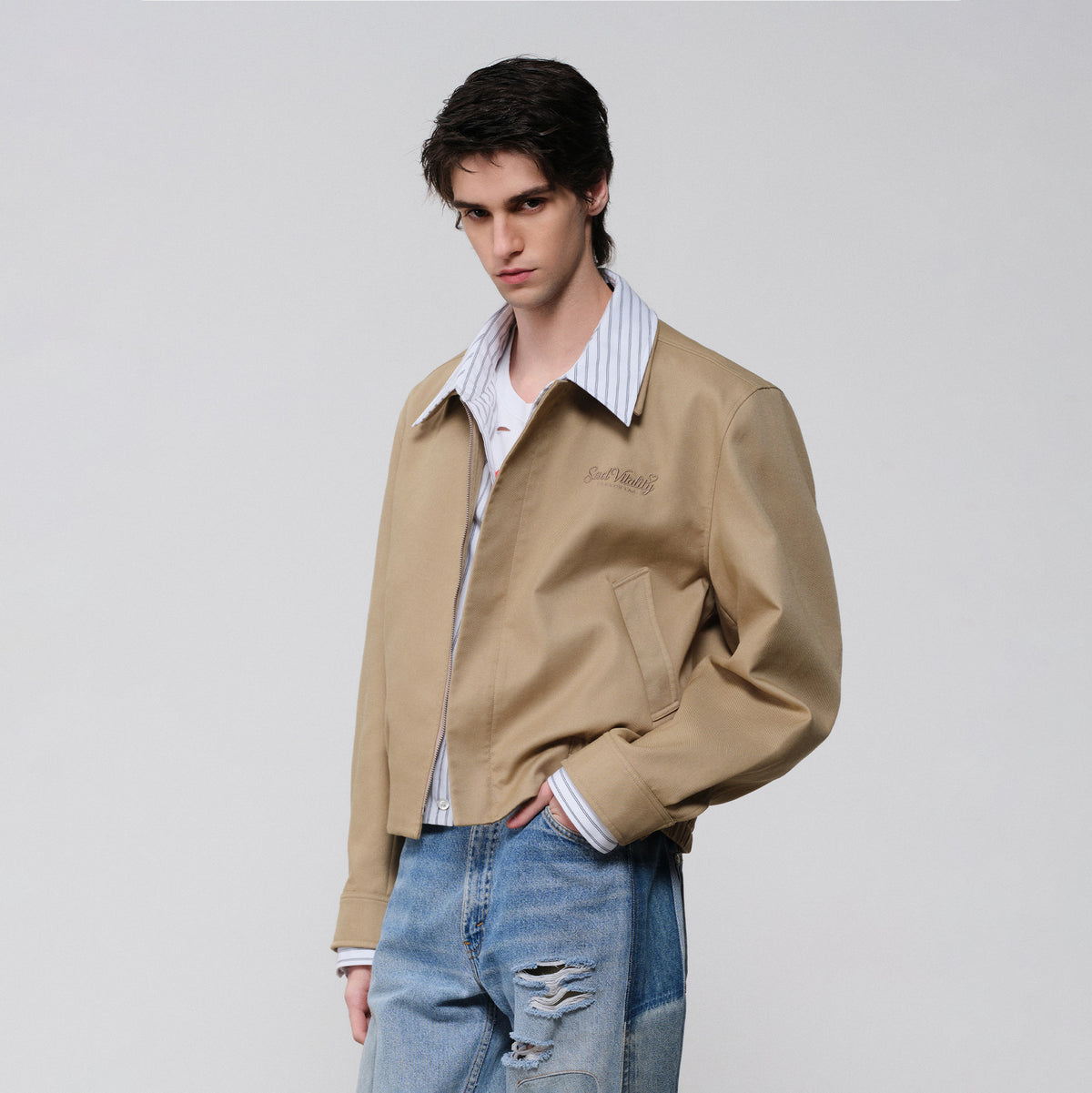 FACEONLAB Embroidered Spliced Shirt Jacket