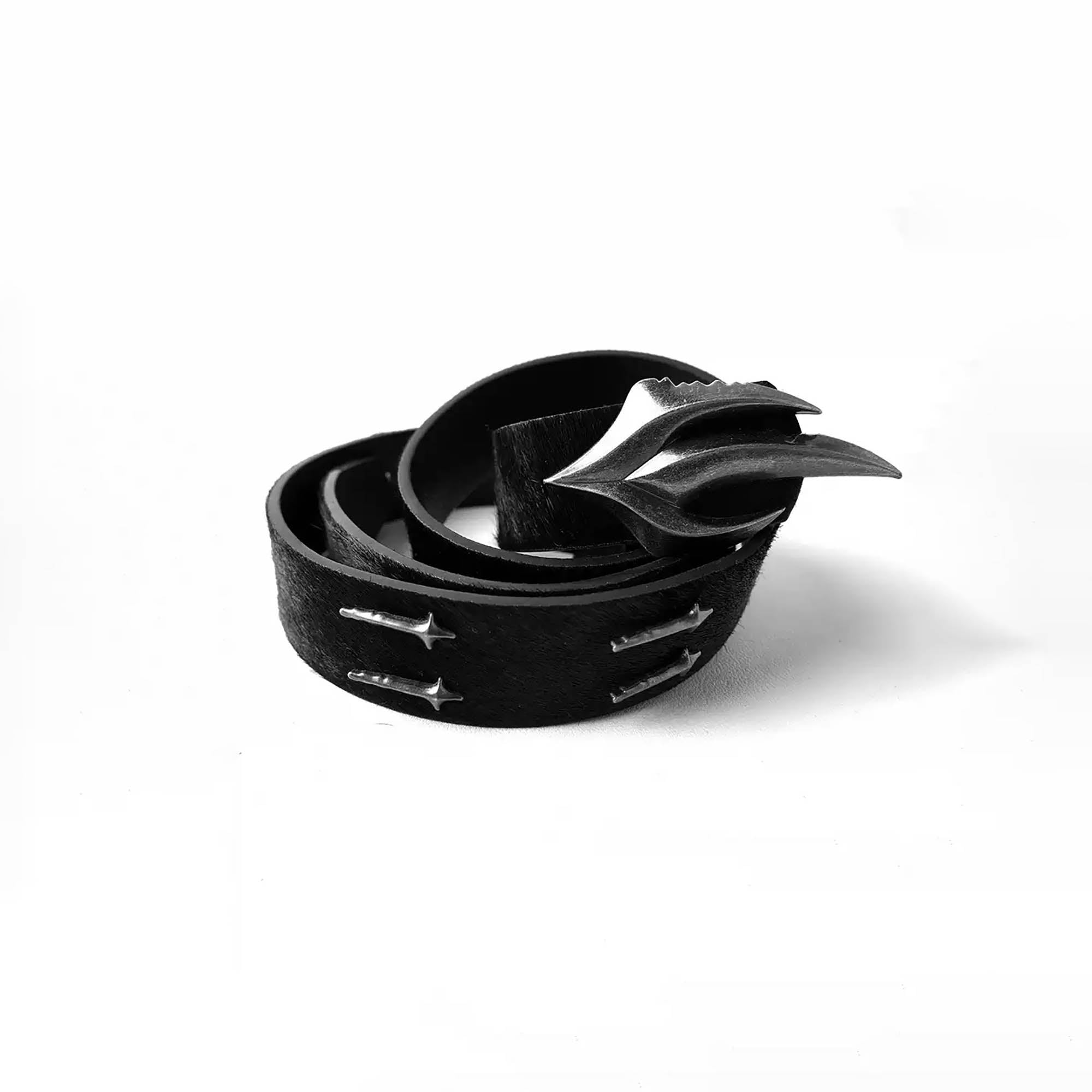 FLYERRER Gothic Buckle Cross-Star Hair-on Leather Belt