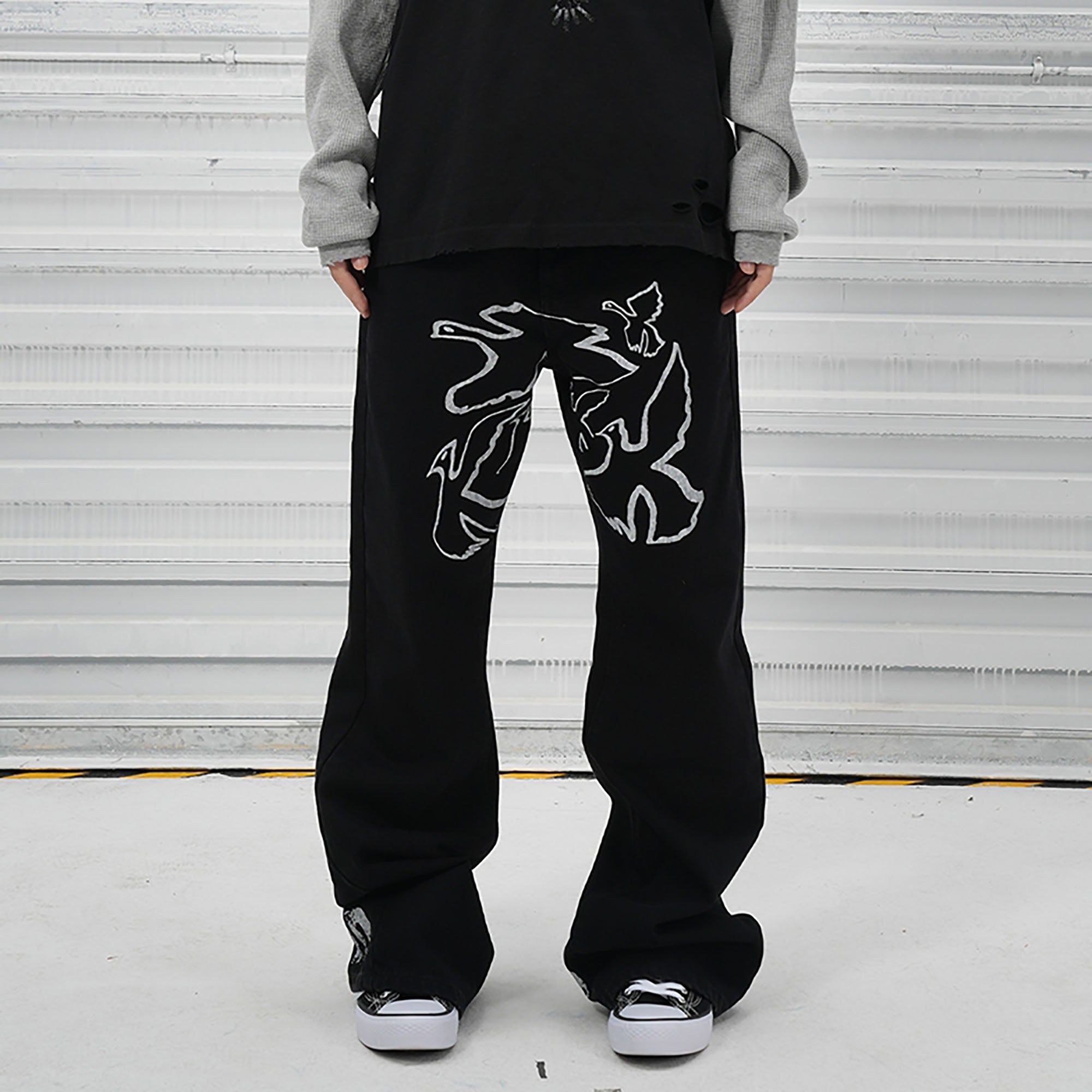VINKID Flock of Doves Graphic Jeans, premium urban and streetwear designers apparel on PROJECTISR.com, VINKID
