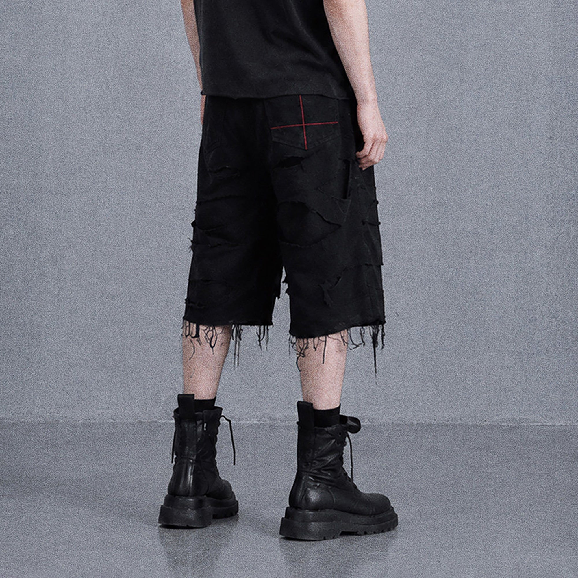 UNDERWATER Distressed Raw Edge Denim Shorts