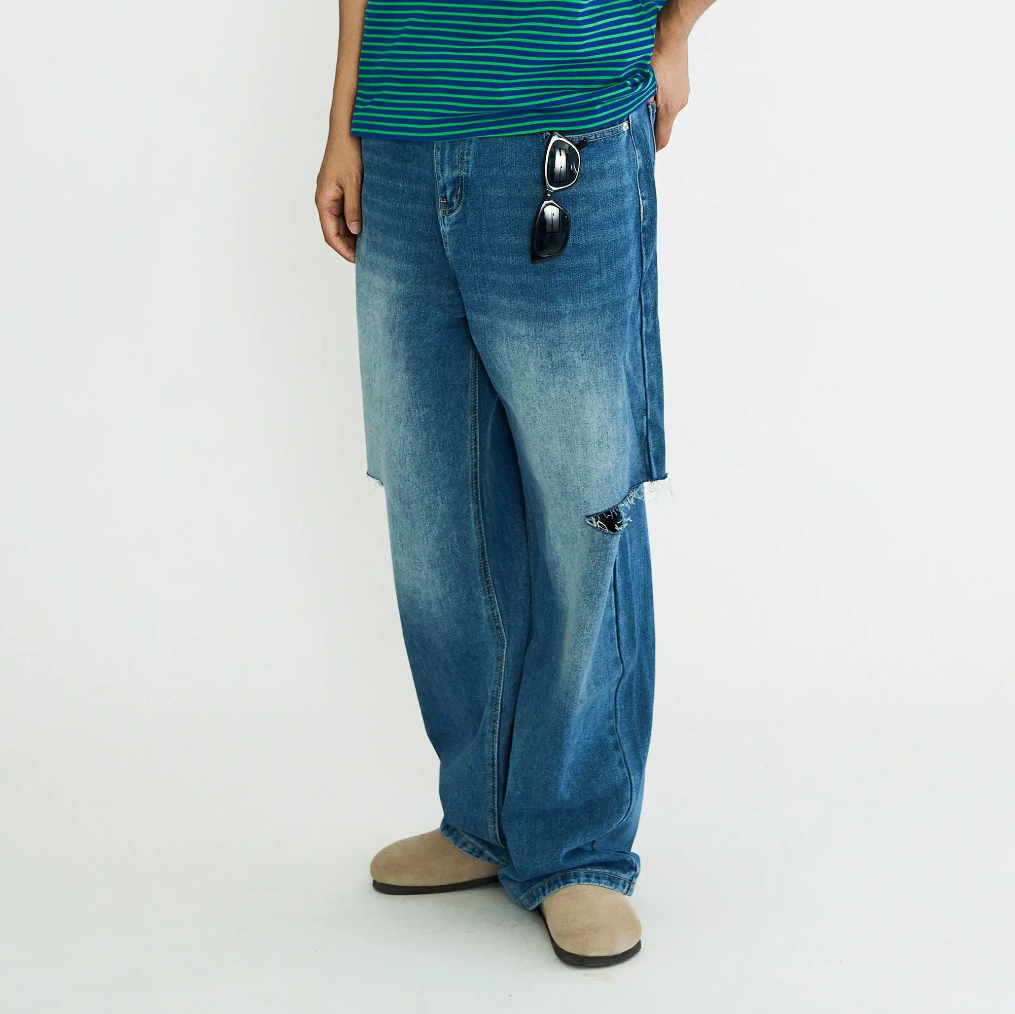 WIID Distressed Knee-Slit Straight-Leg Jeans, premium urban and streetwear designers apparel on PROJECTISR.com, WIID