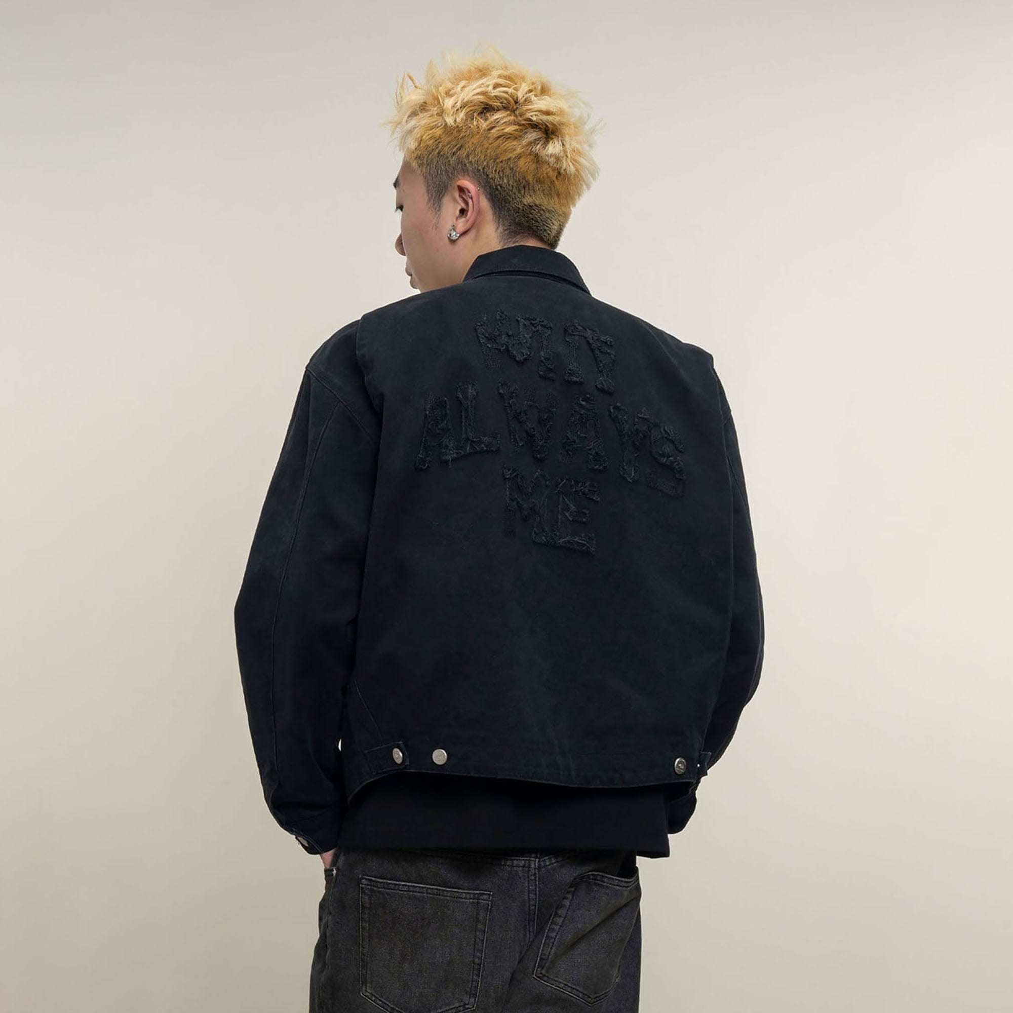 MAKEMORE Distressed Frayed Patch Utility Jacket, premium urban and streetwear designers apparel on PROJECTISR.com, MAKEMORE