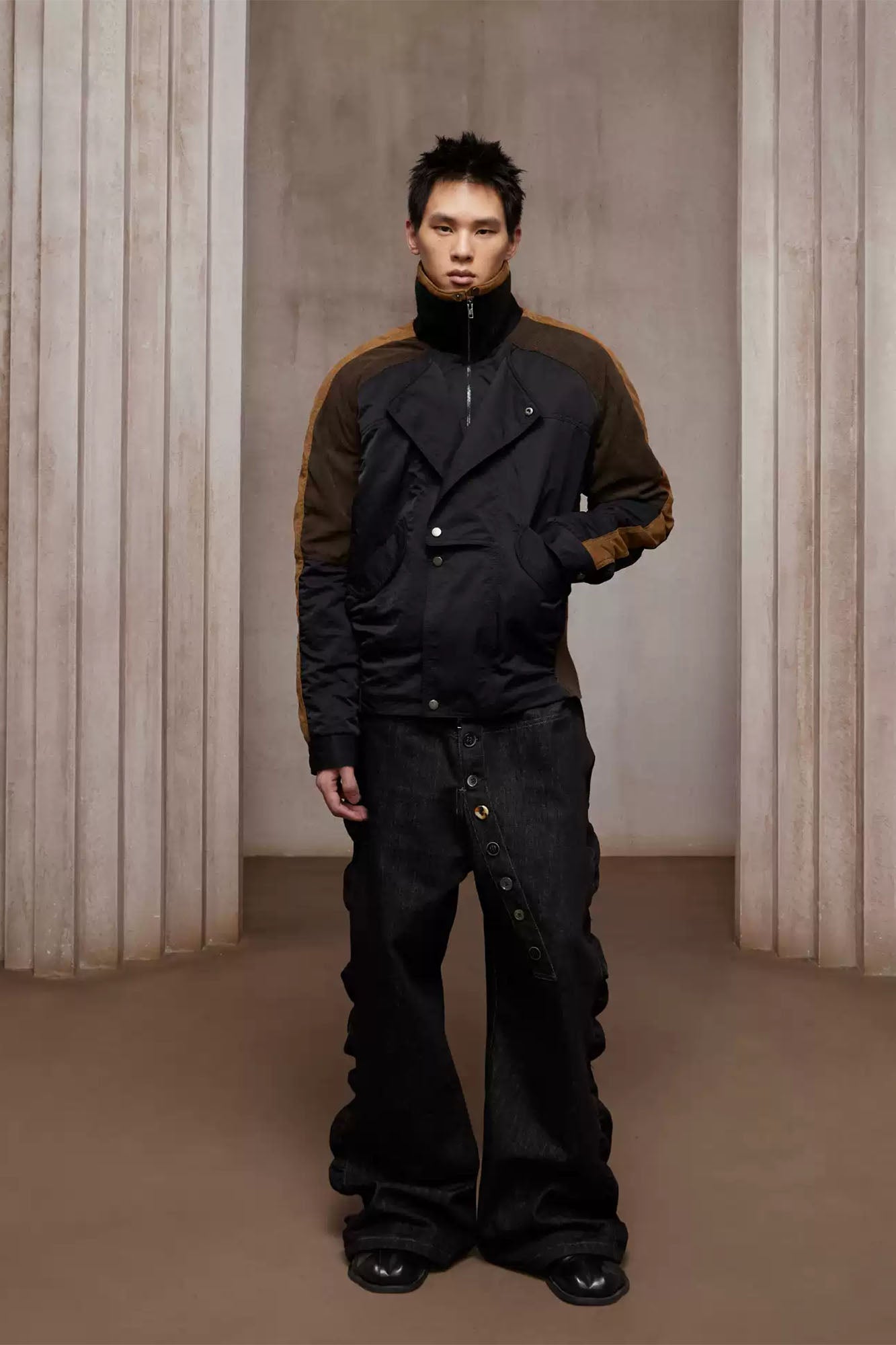 DND4DES Contrast Suede Corduroy Panel Jacket