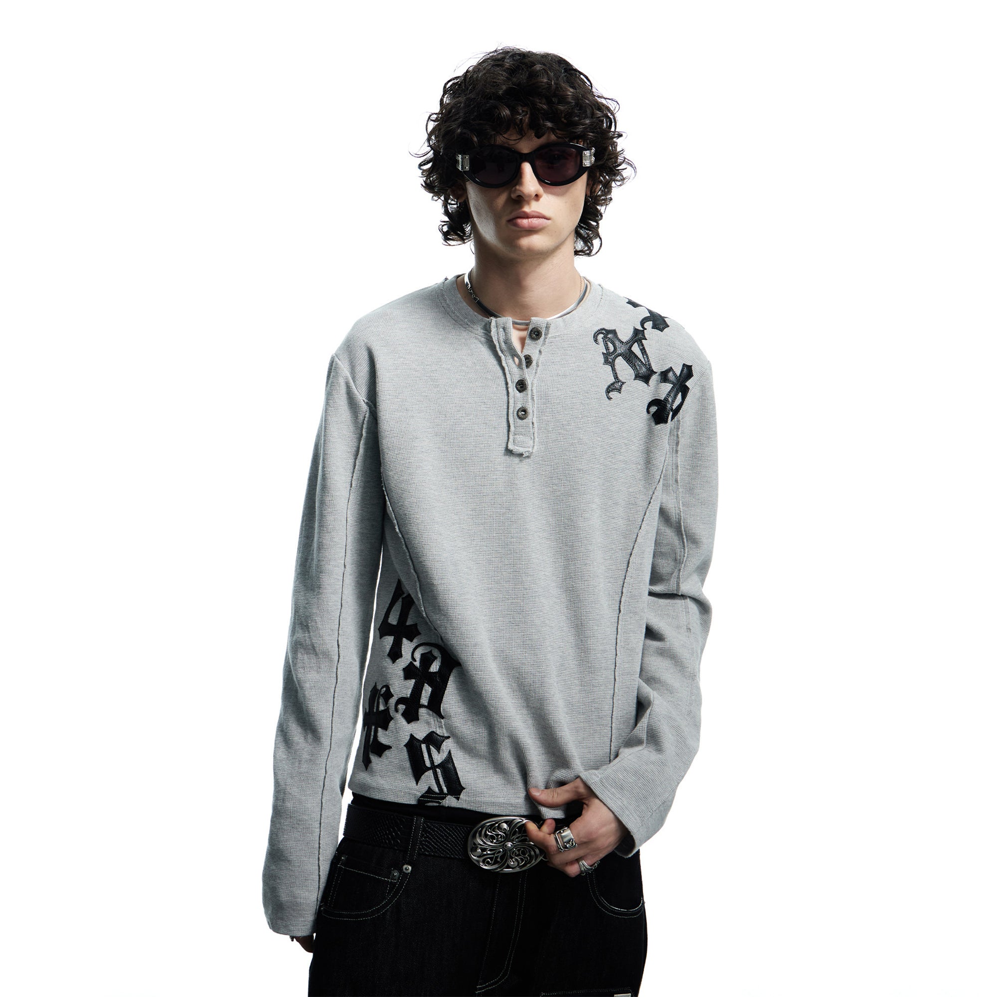 DND4DES  Waffle-Knit Gothic Henley Long-Sleeve Tee, premium urban and streetwear designers apparel on PROJECTISR.com, DND4DES