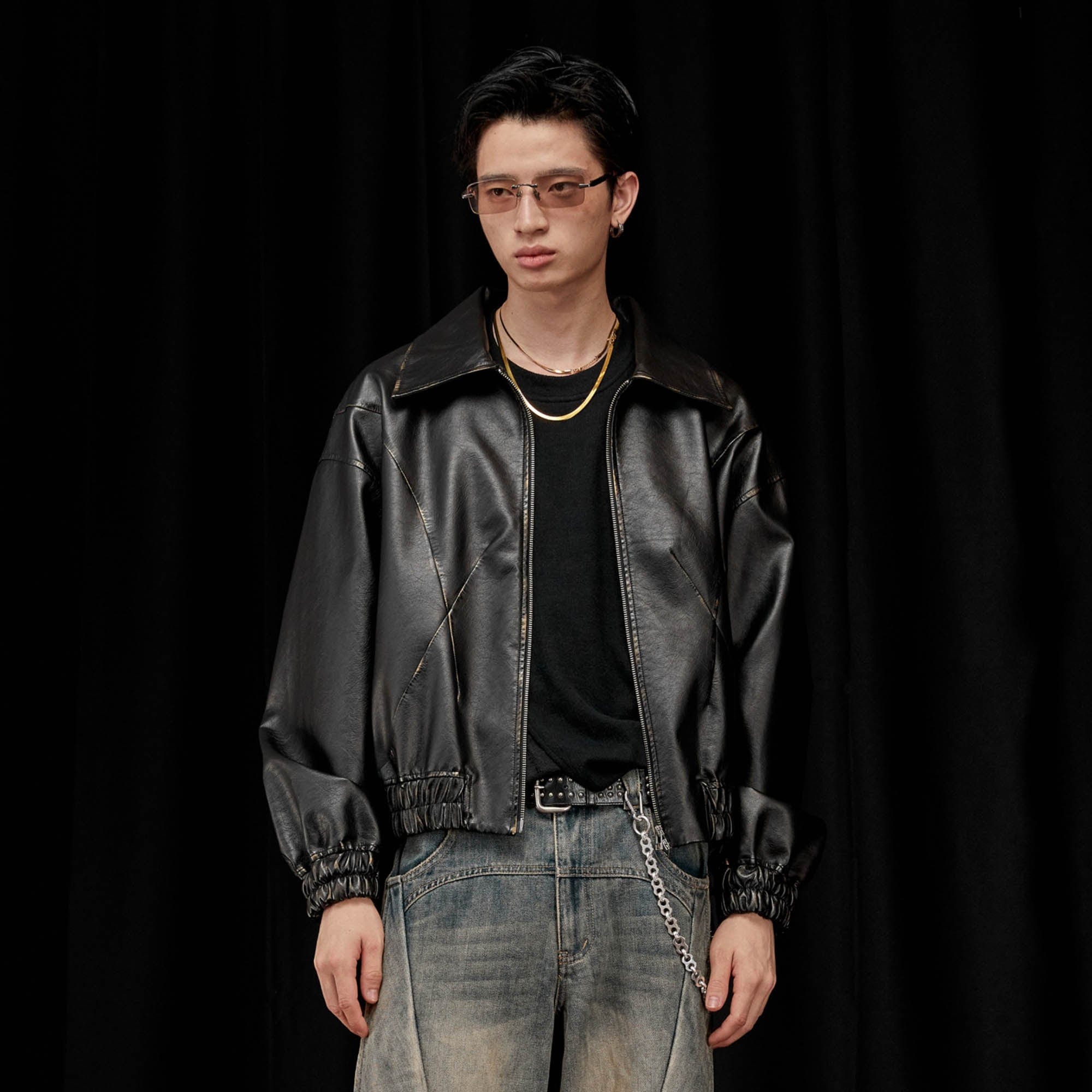 ファッション 通販 Distressed Retro ANTS AR ALVNG Spliced Jacket PU ジャケット・アウター