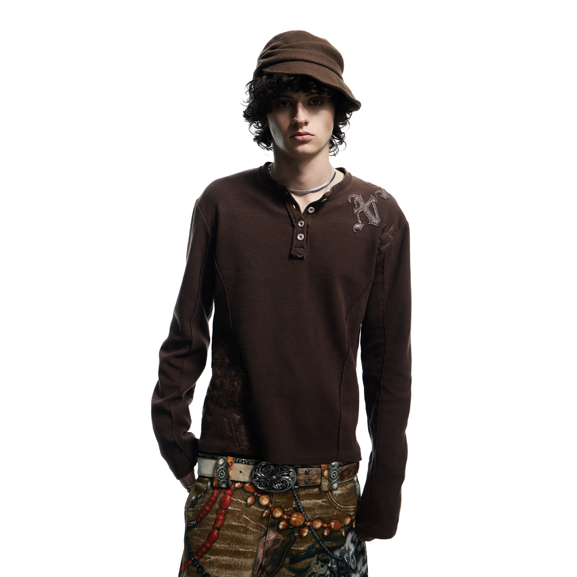 DND4DES Waffle-Knit Gothic Henley Long-Sleeve Tee