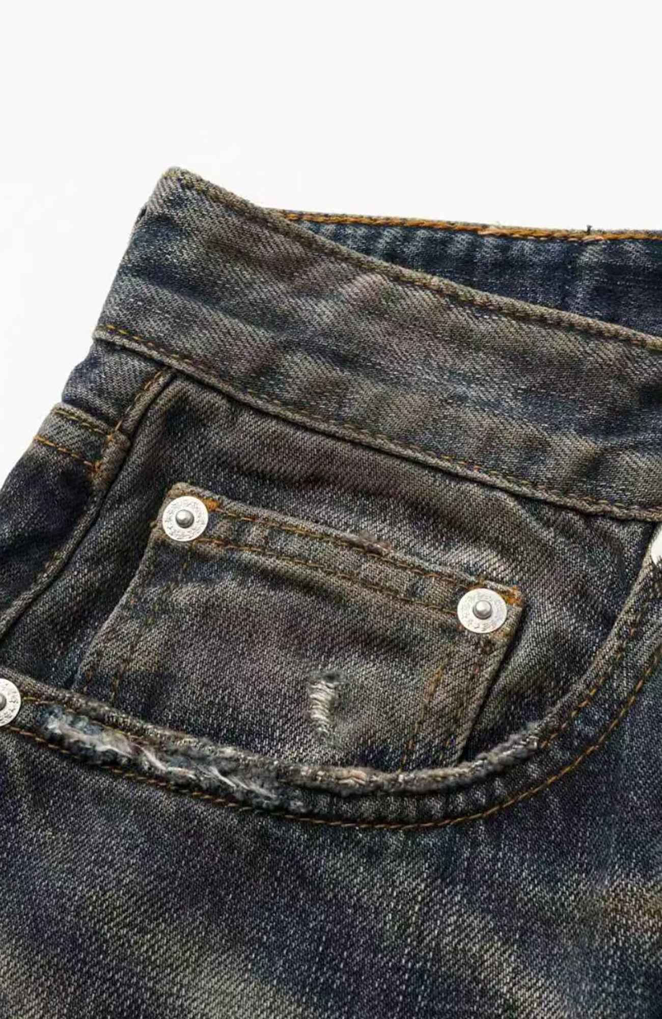 REGEN ZONE Distressed Whisker Baggy Wide-Leg Jeans