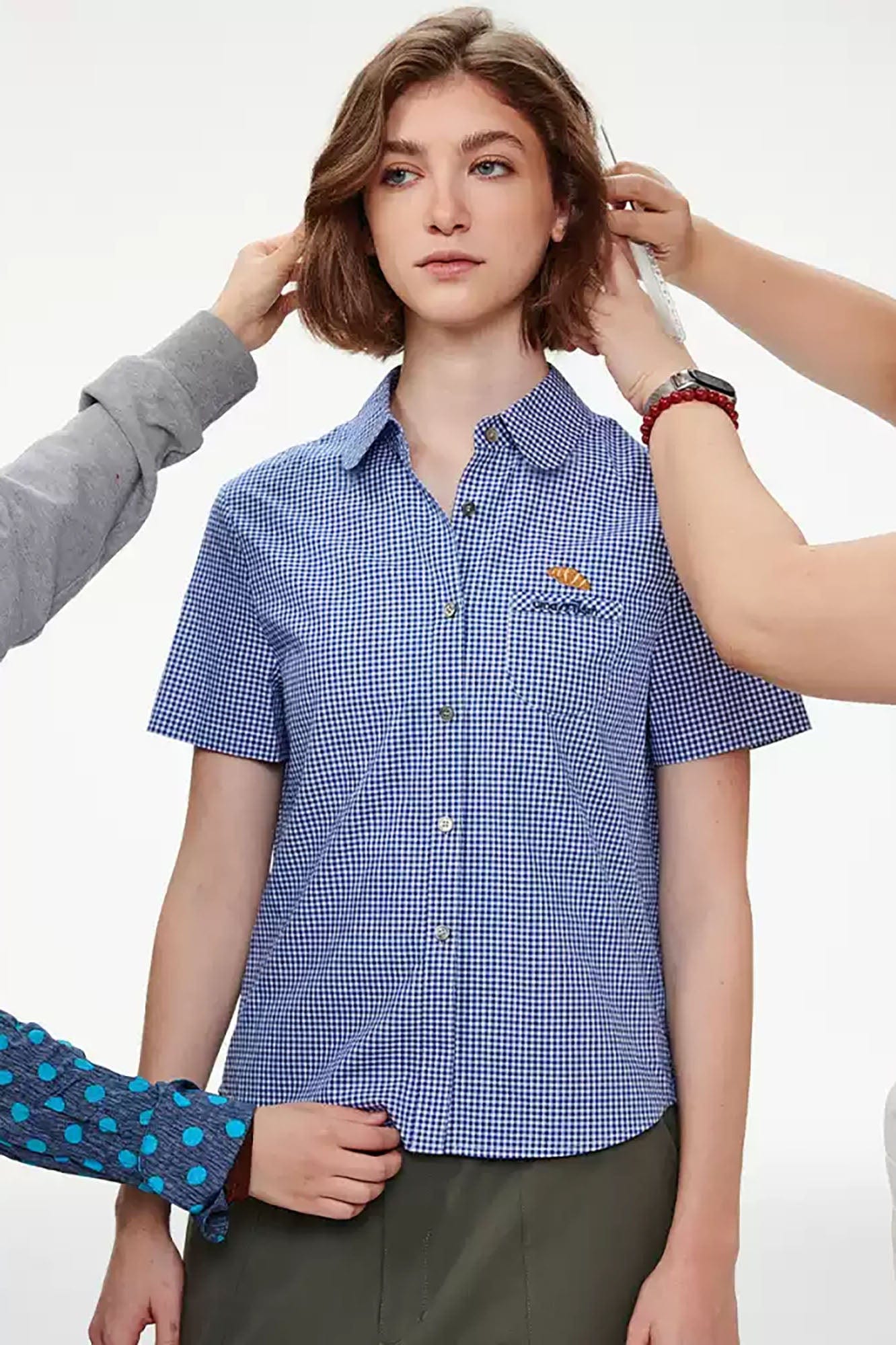 UMAMIISM Preppy Gingham Pocket Half Shirt - Main Image