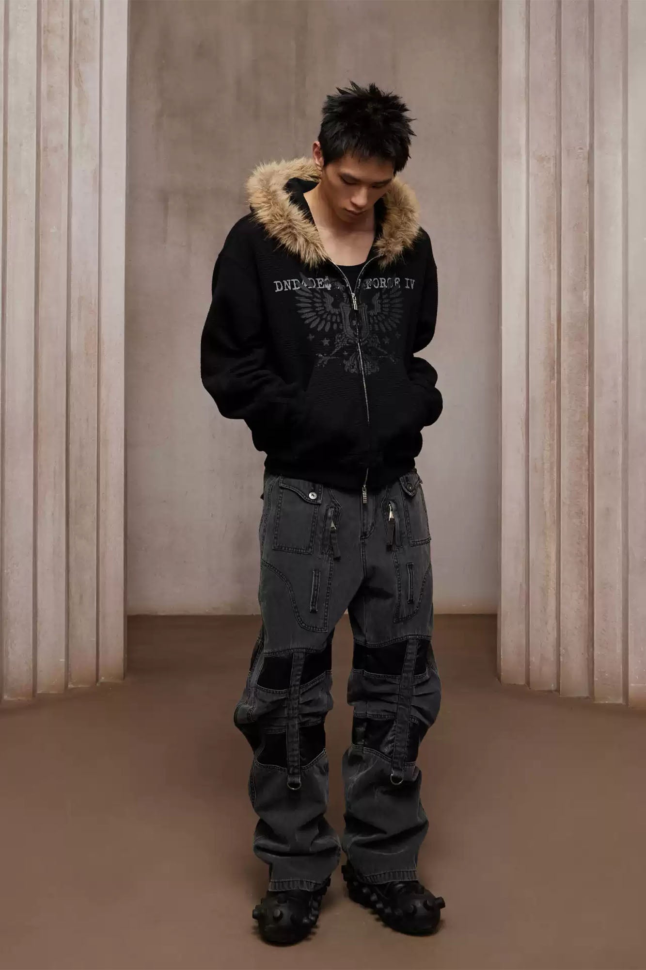 DND4DES Detachable Faux Fur Trim Hooded Jacket