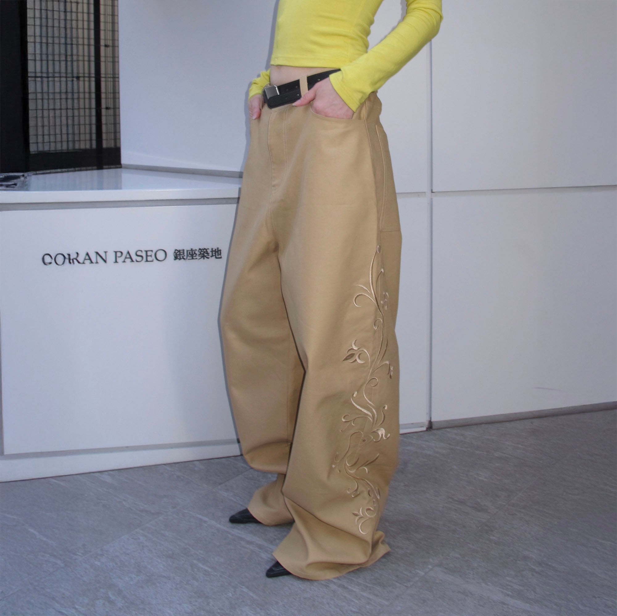 SOURPLUM Vines Embroidered Wide-Leg Trousers