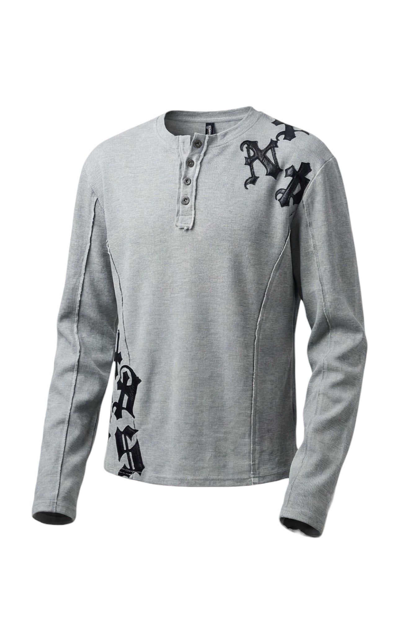 DND4DES  Waffle-Knit Gothic Henley Long-Sleeve Tee, premium urban and streetwear designers apparel on PROJECTISR.com, DND4DES