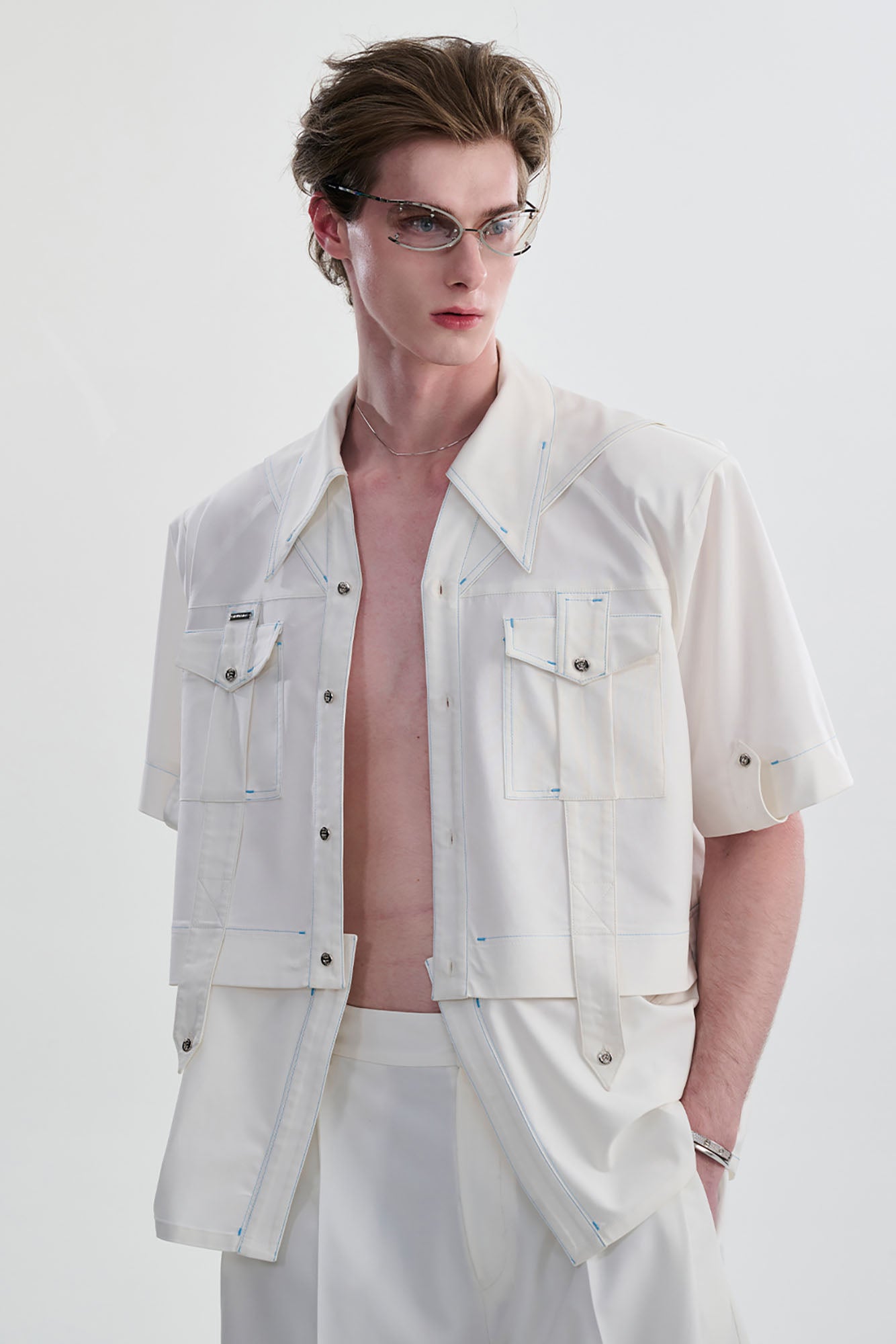 TIWILLTANG Contrast Stitch Detachable Shirt