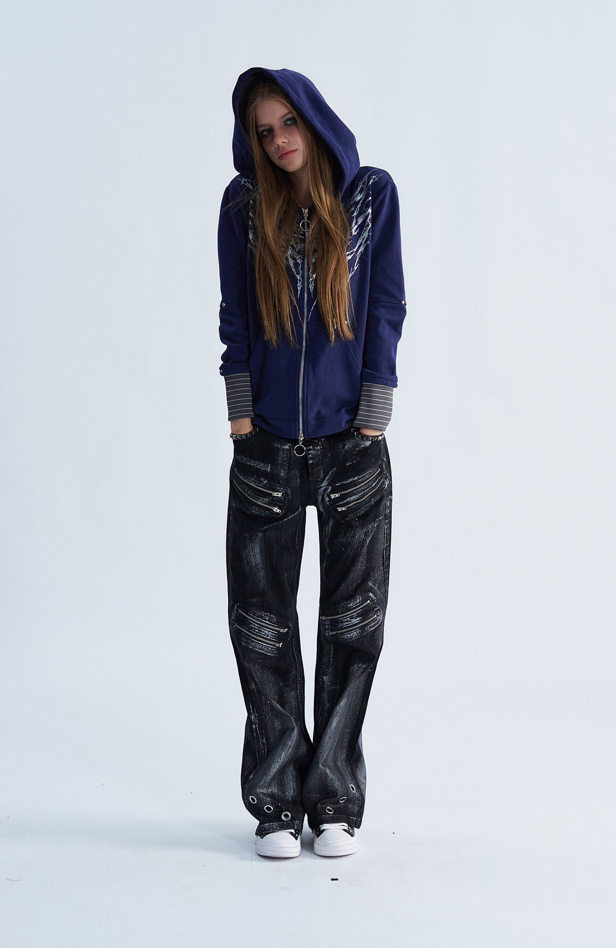 PAIKI Striped Layered Zip-Up Hoodie