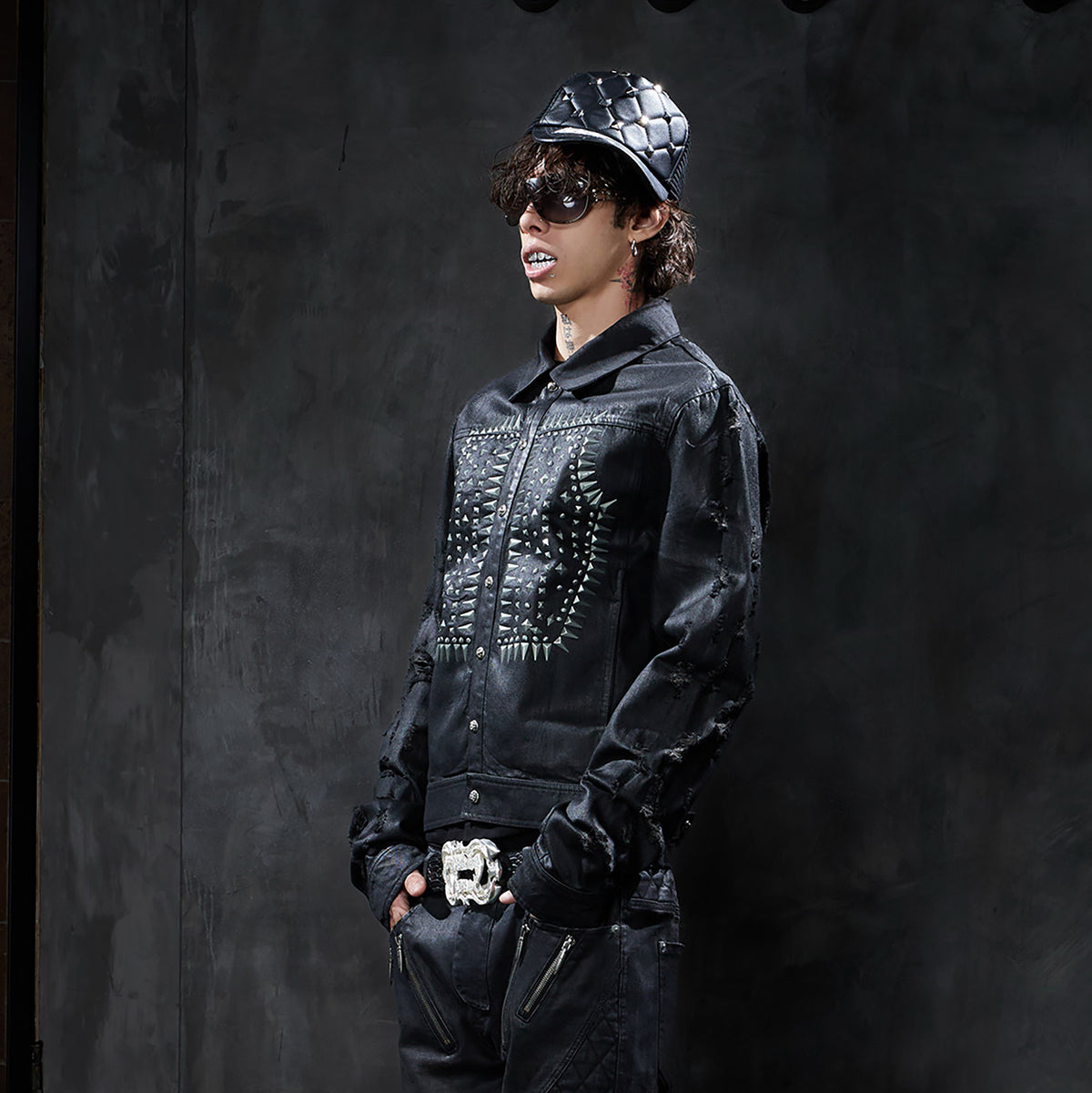 DND4DES Distressed Washed Studded Denim Jacket
