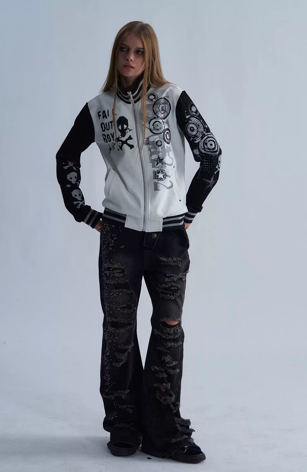 PAIKI Skull Graphic Slim Zip-Up Hoodie Jacket