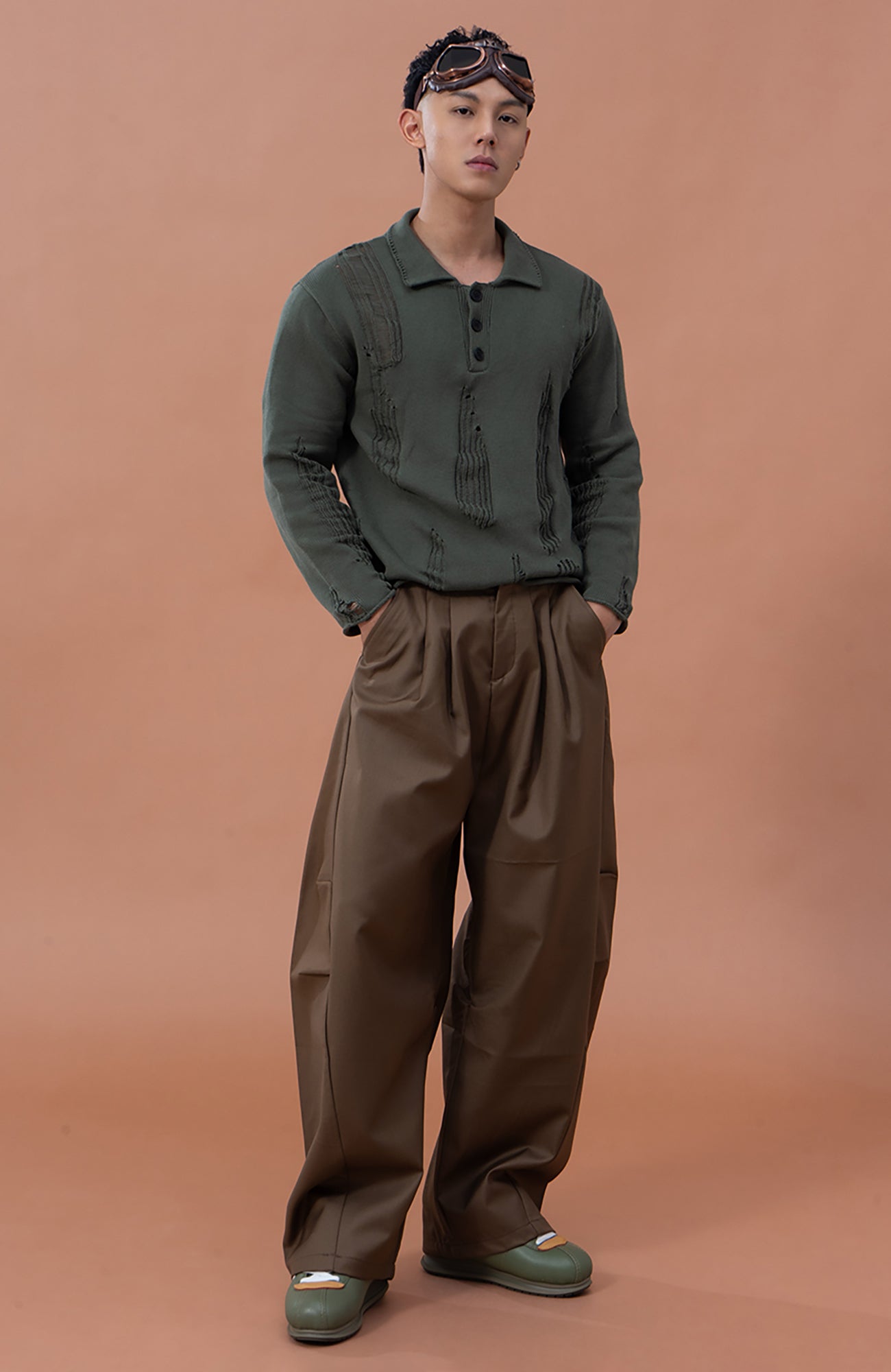 CLP Essential Pleat Curved-Leg Trousers, premium urban and streetwear designers apparel on PROJECTISR.com, CLP