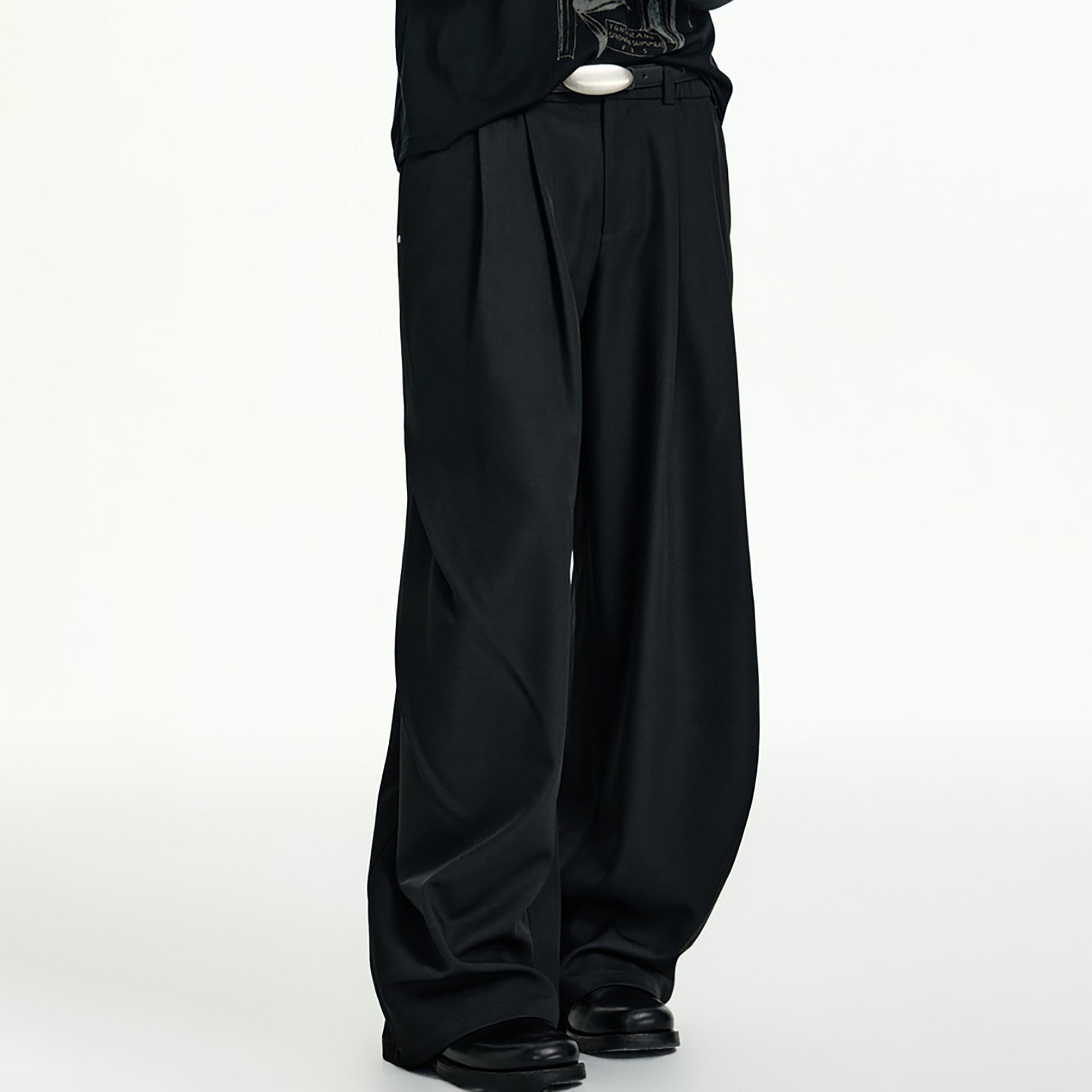 TGNS Elastic Waistband Pleated Wide-Leg Trousers