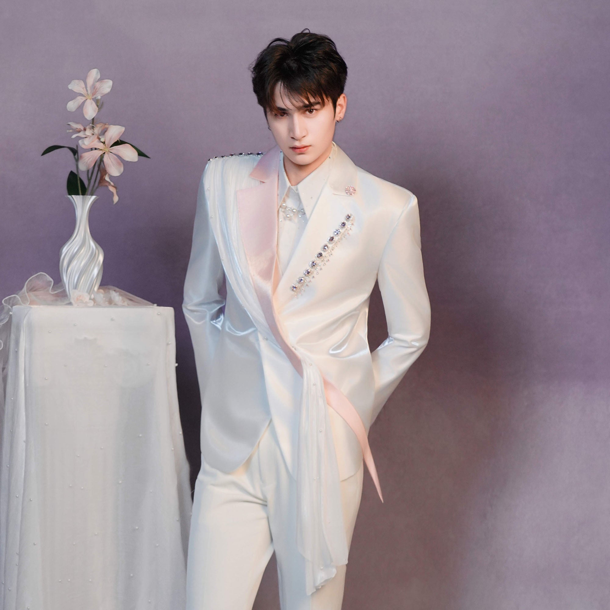 SHANG JIE Asymmetric Draped Tuxedo Blazer