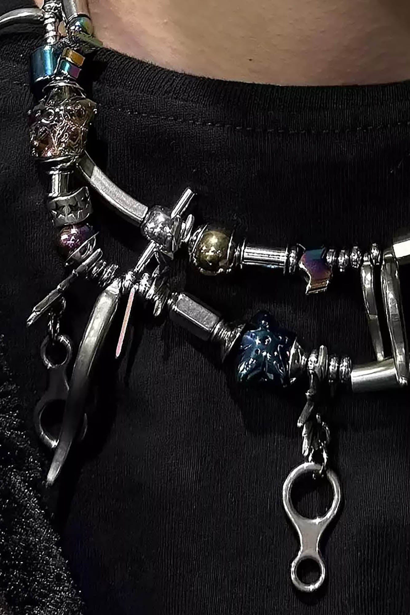 ILLUSORY Wavy Spliced Hardware Beaded Necklace, premium urban and streetwear designers apparel on PROJECTISR.com, ILLUSORY