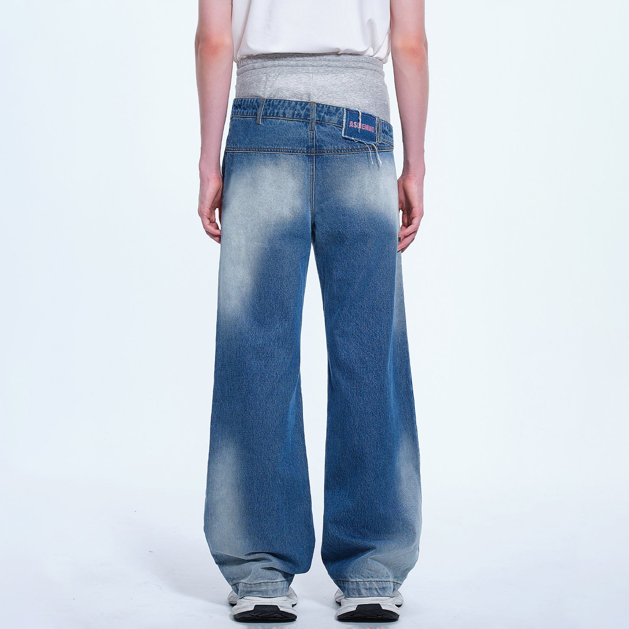 TIWILLTANG Layered Sweatband Washed Denim Pants