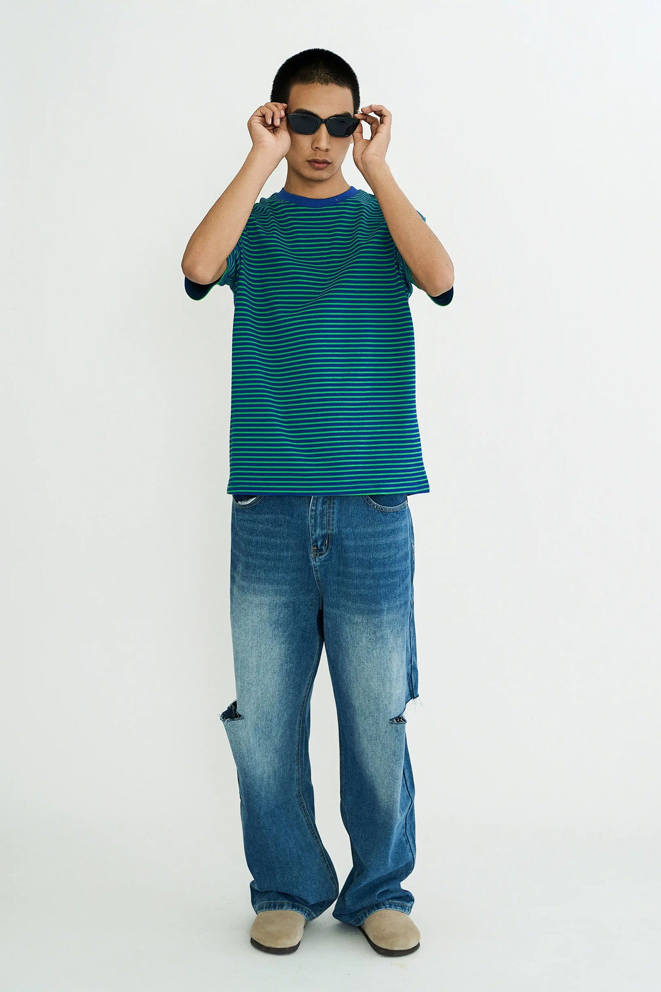 WIID Distressed Knee-Slit Straight-Leg Jeans, premium urban and streetwear designers apparel on PROJECTISR.com, WIID