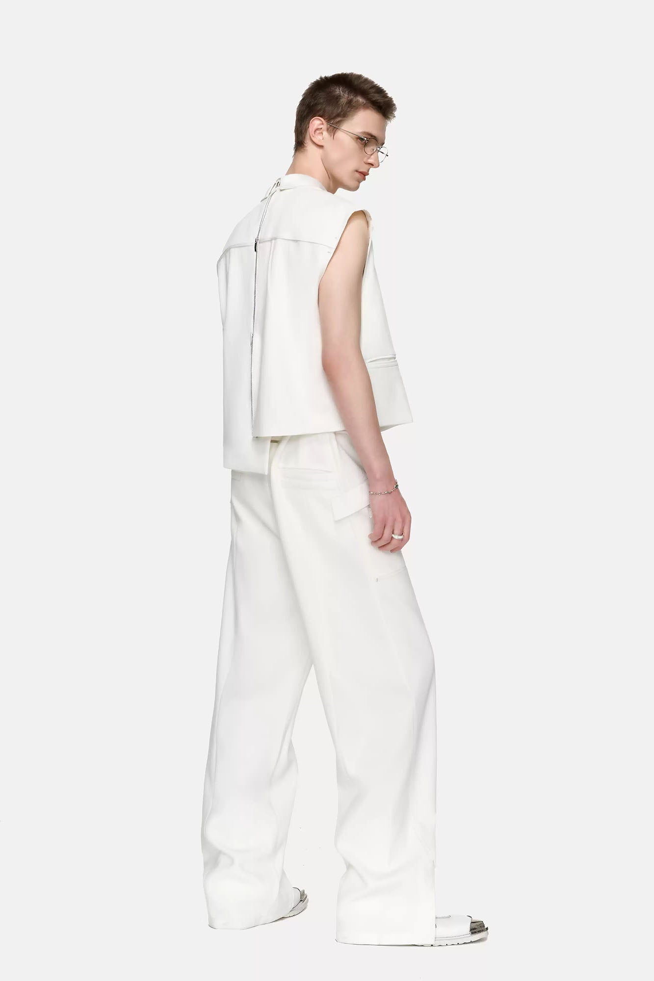TIWILLTANG Asymmetrical Lapel Vest White, premium urban and streetwear designers apparel on PROJECTISR.com, TIWILLTANG