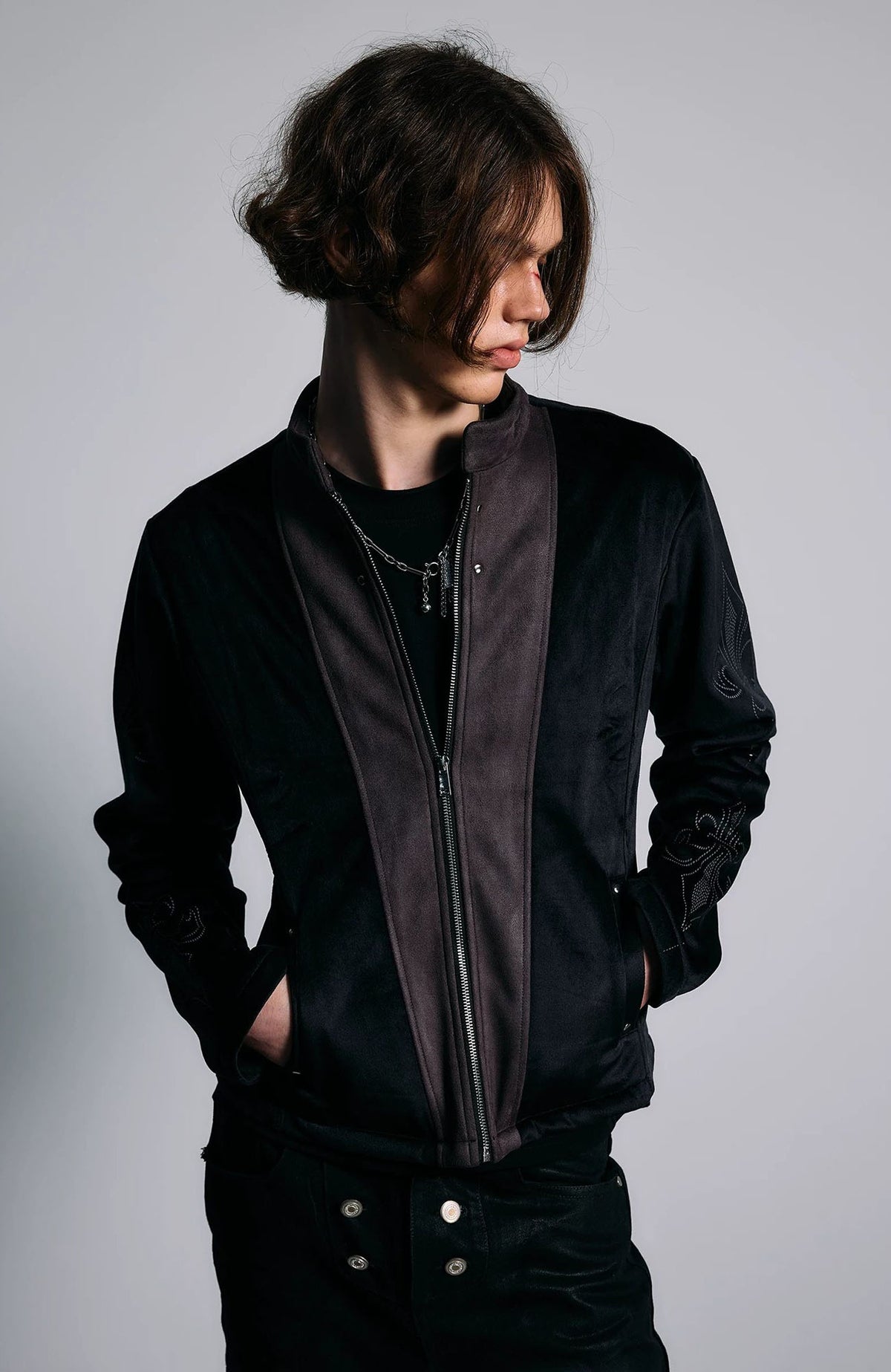 PAIKI Iris Totem Spliced Suede Fitted Jacket