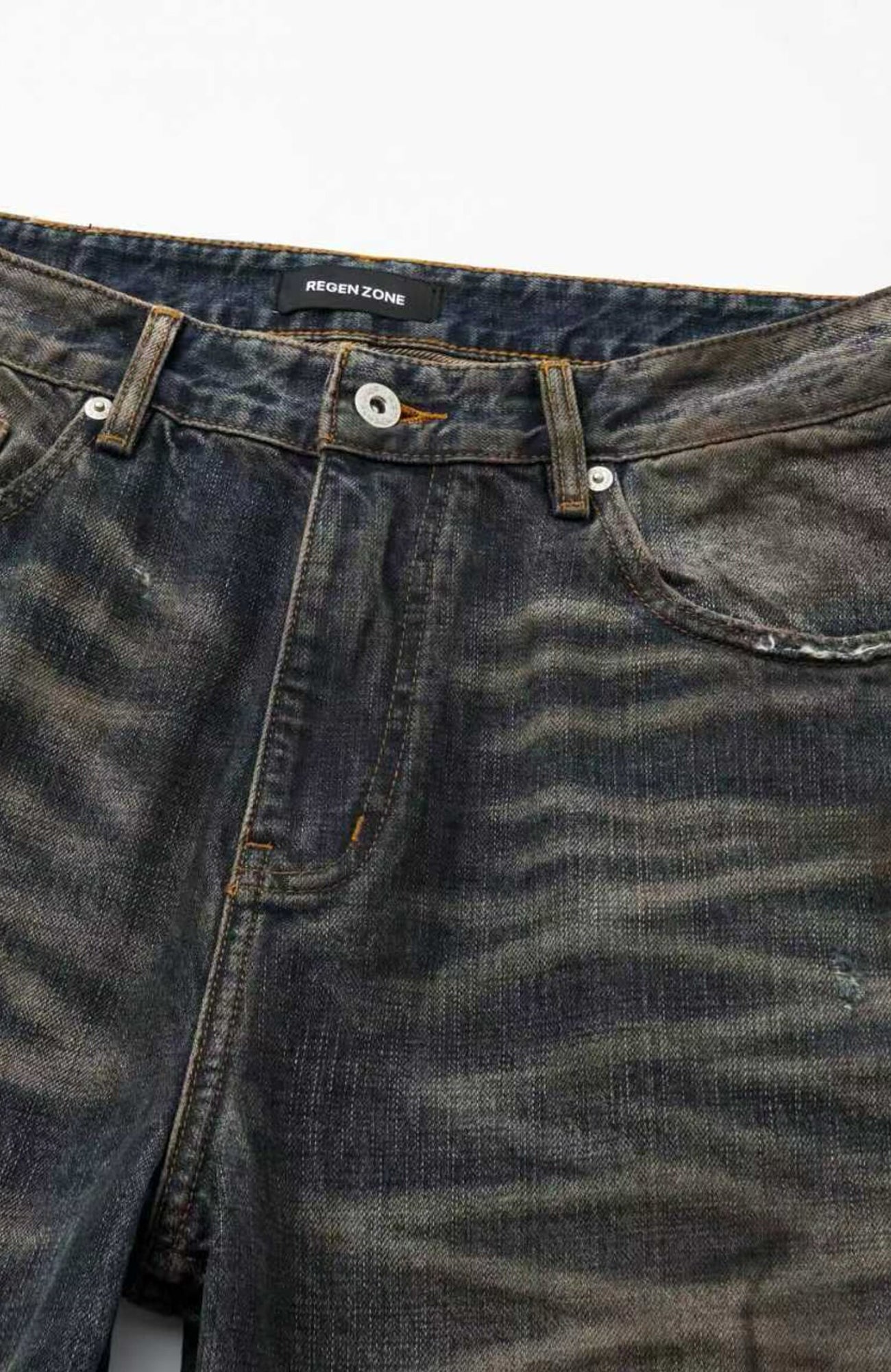 REGEN ZONE Distressed Whisker Baggy Wide-Leg Jeans