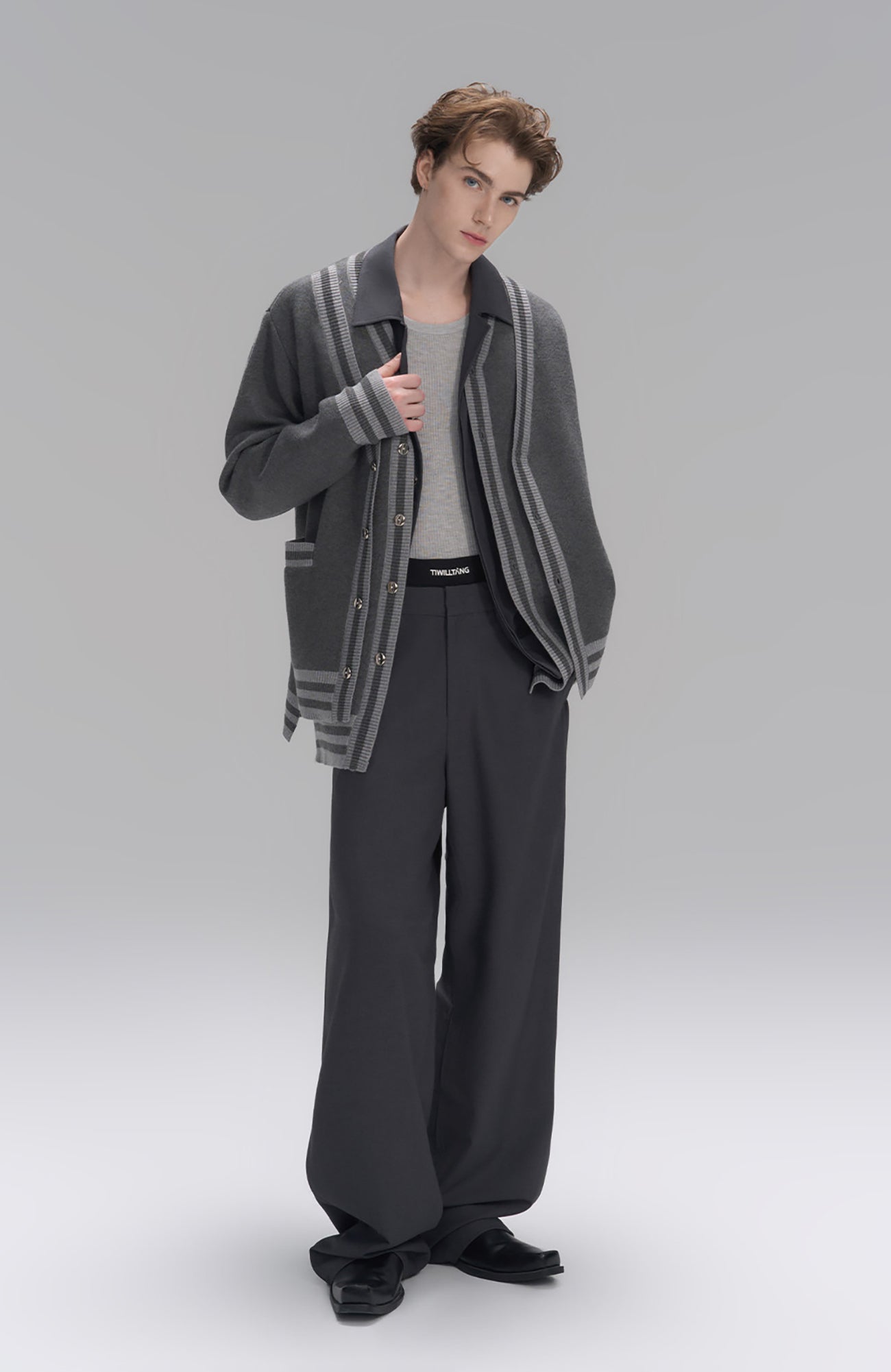 TIWILLTANG Layered Placket Knit Cardigan