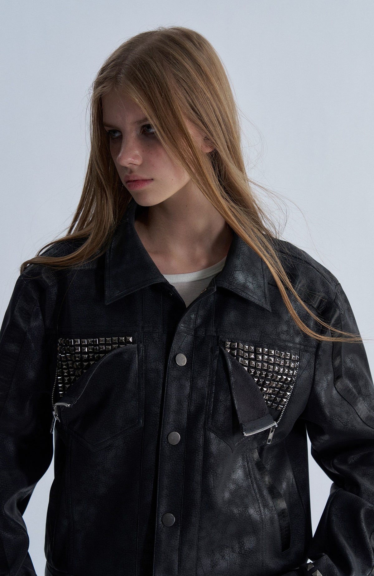 PAIKI Studded Zip-Up Biker Jacket