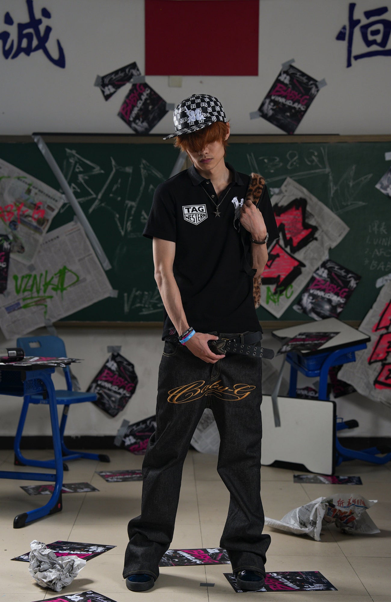 VINKID Script LOGO Raw Denim Jeans
