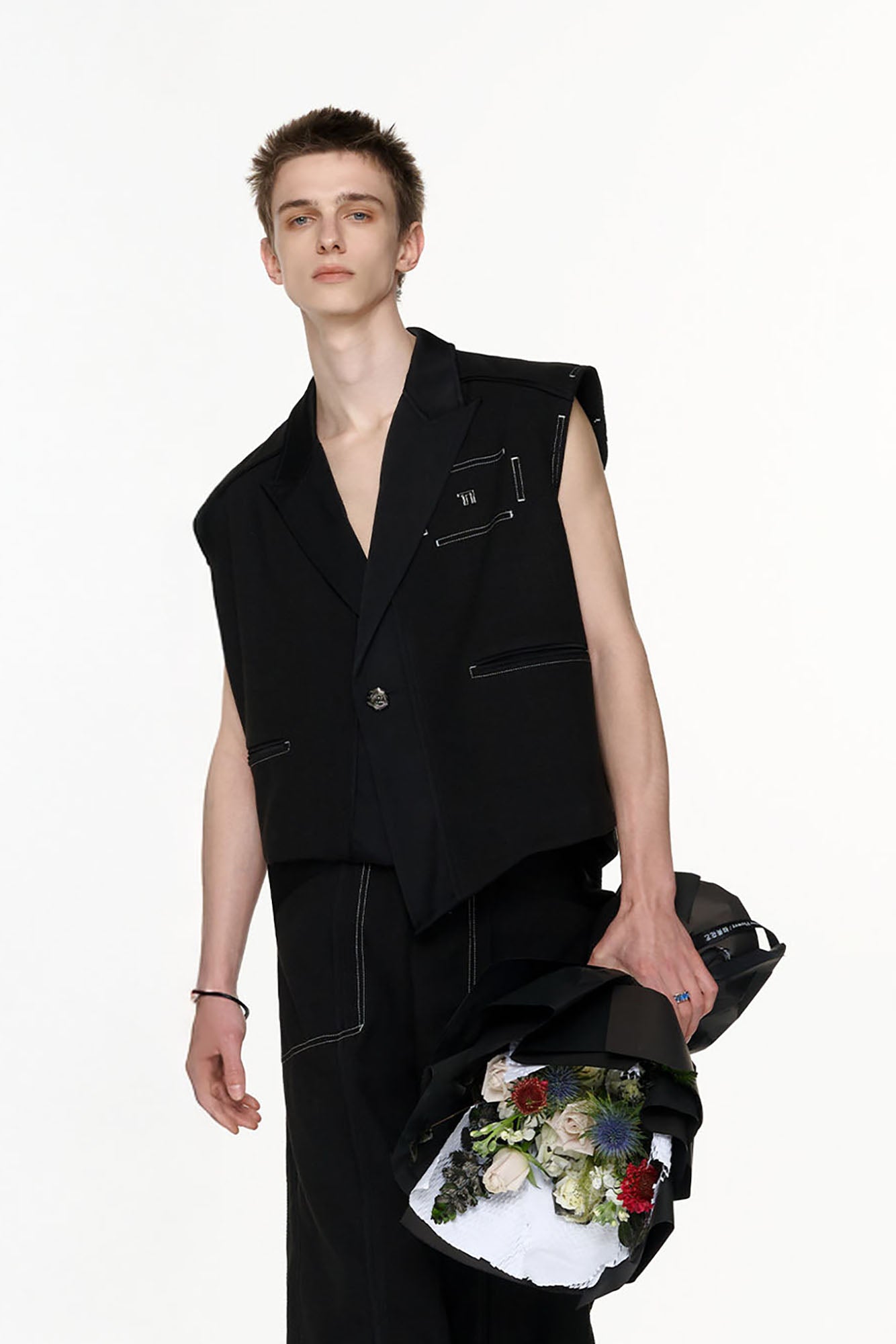 TIWILLTANG Asymmetrical Lapel Vest Black, premium urban and streetwear designers apparel on PROJECTISR.com, TIWILLTANG