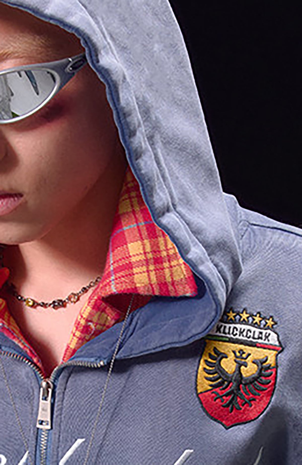 KLICK CLAK Washed Embroidered Zip-Up Hoodie