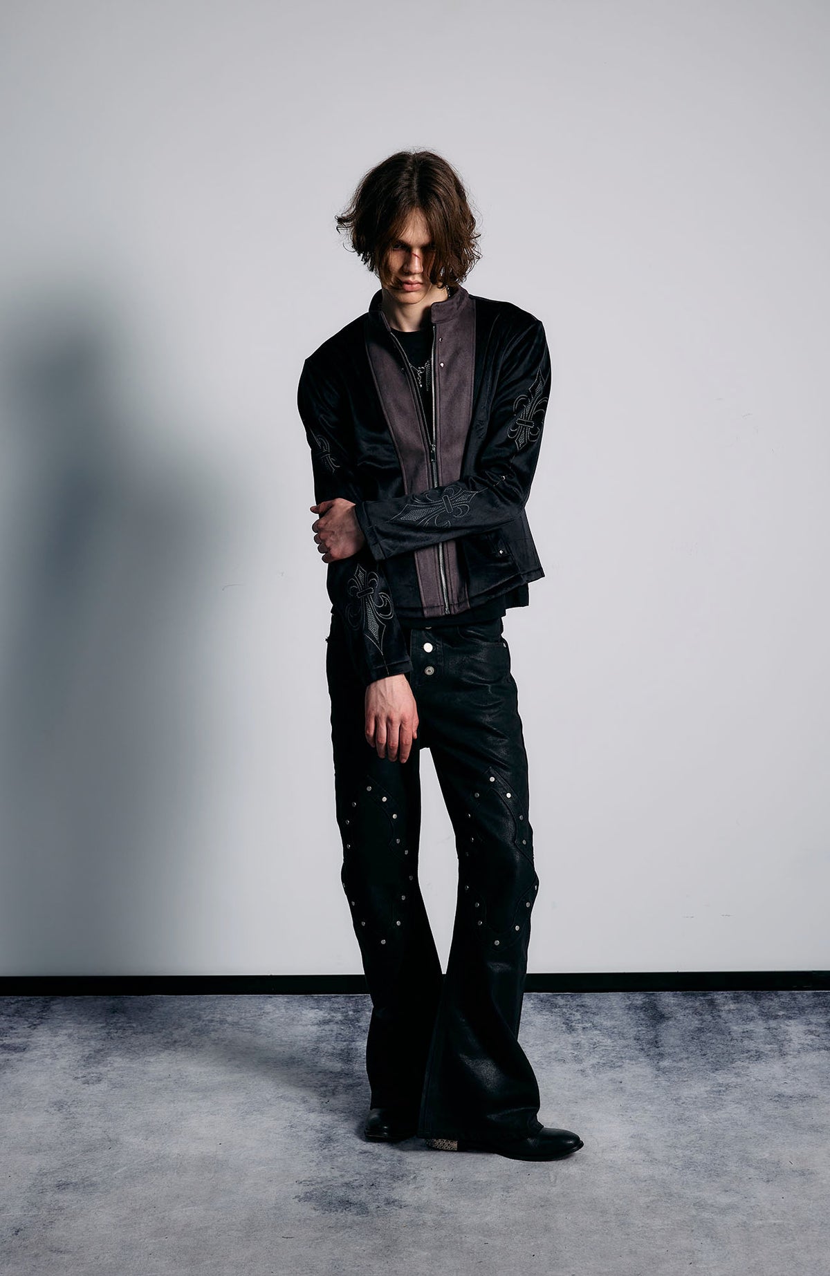 PAIKI Iris Totem Spliced Suede Fitted Jacket