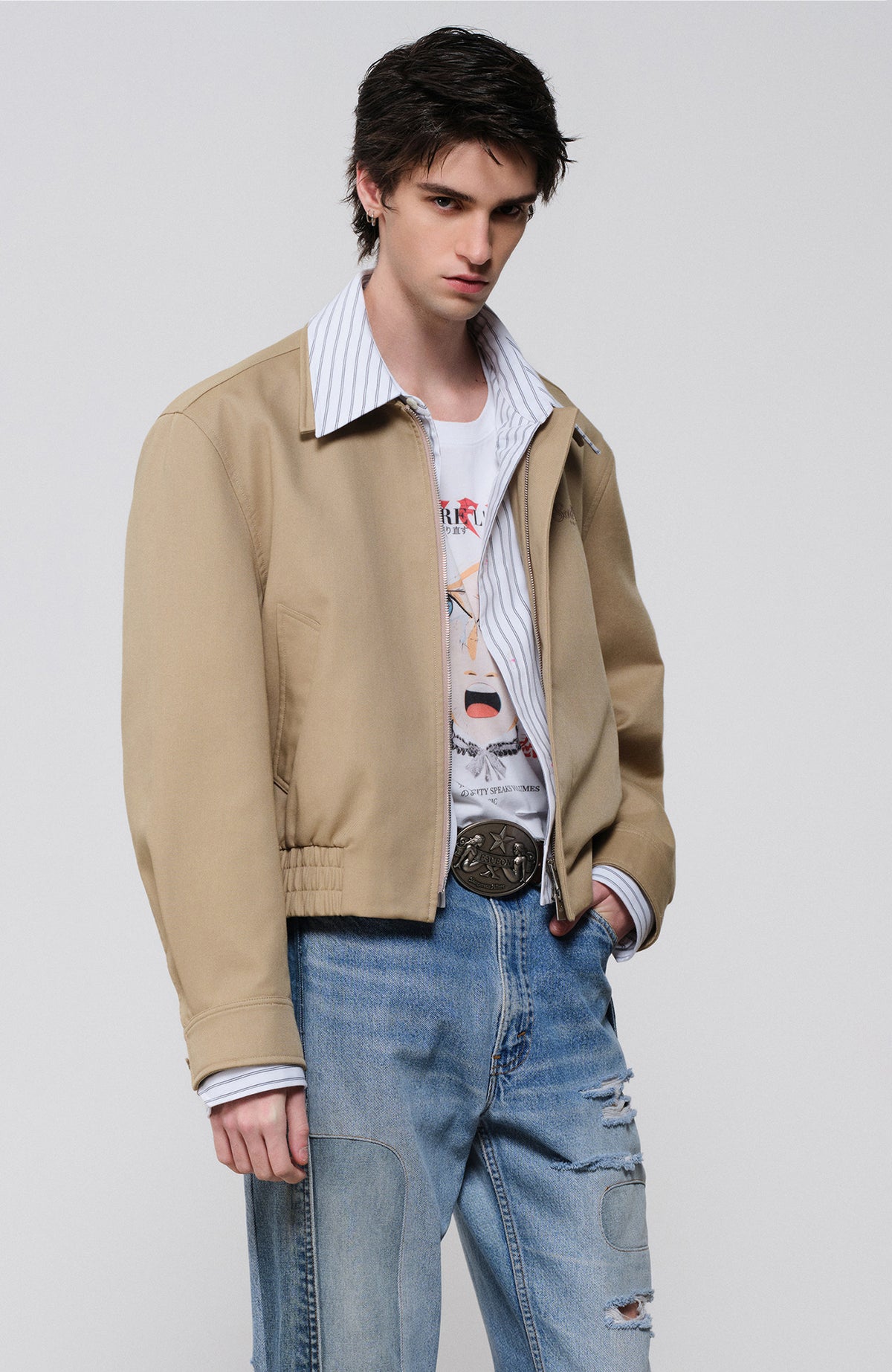 FACEONLAB Embroidered Spliced Shirt Jacket