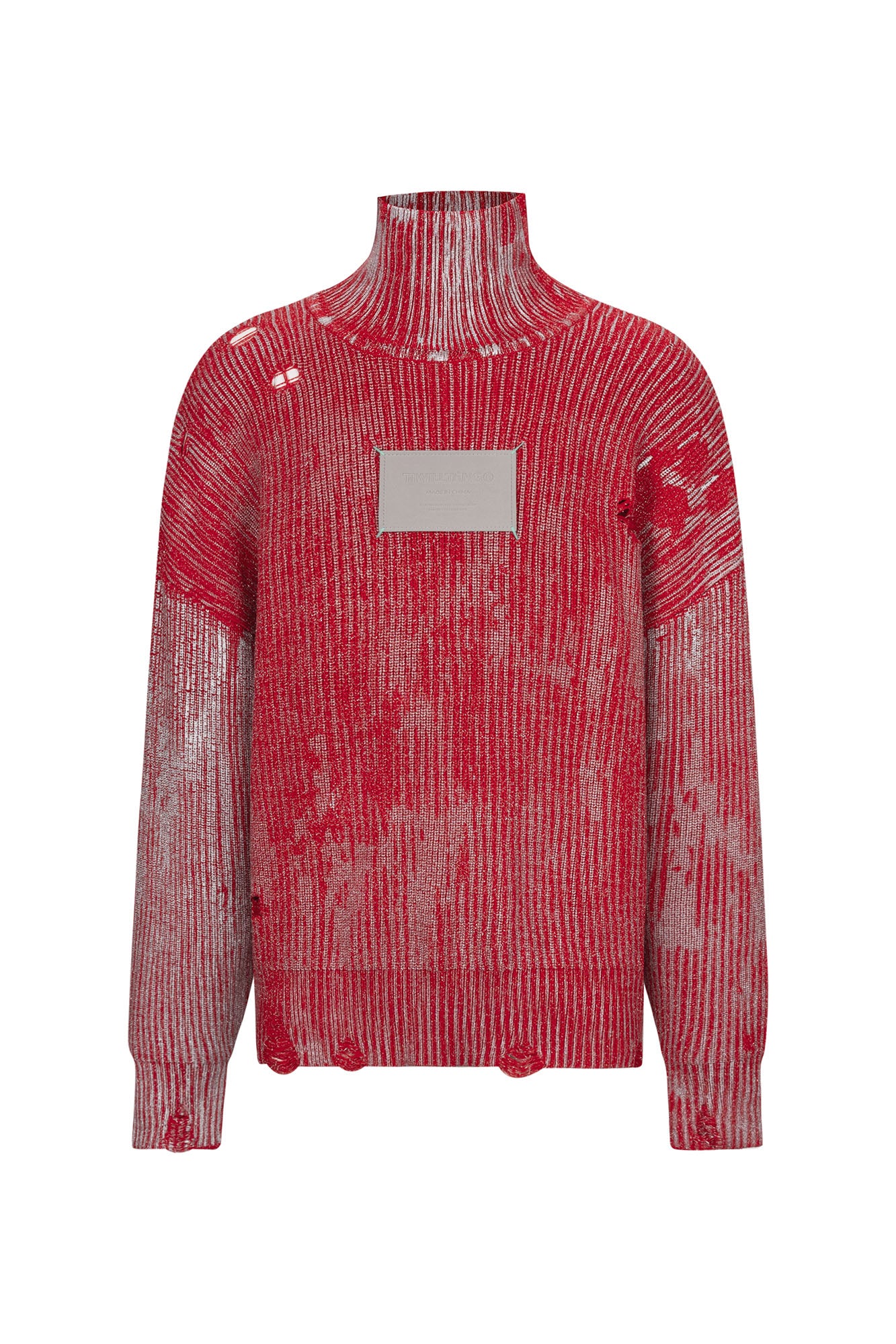 TIWILLTANG Distressed Foil High-Neck Sweater