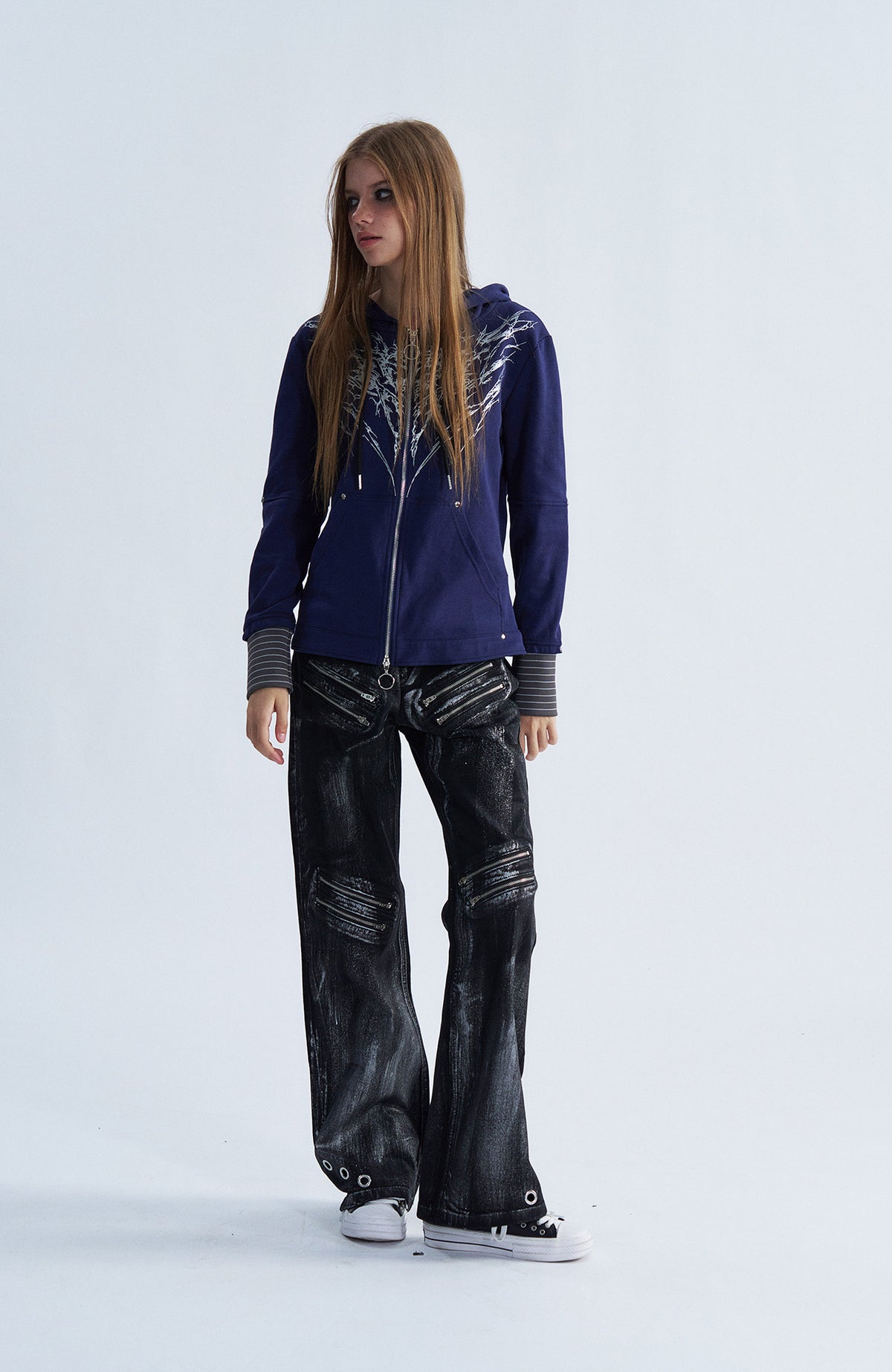 PAIKI Striped Layered Zip-Up Hoodie