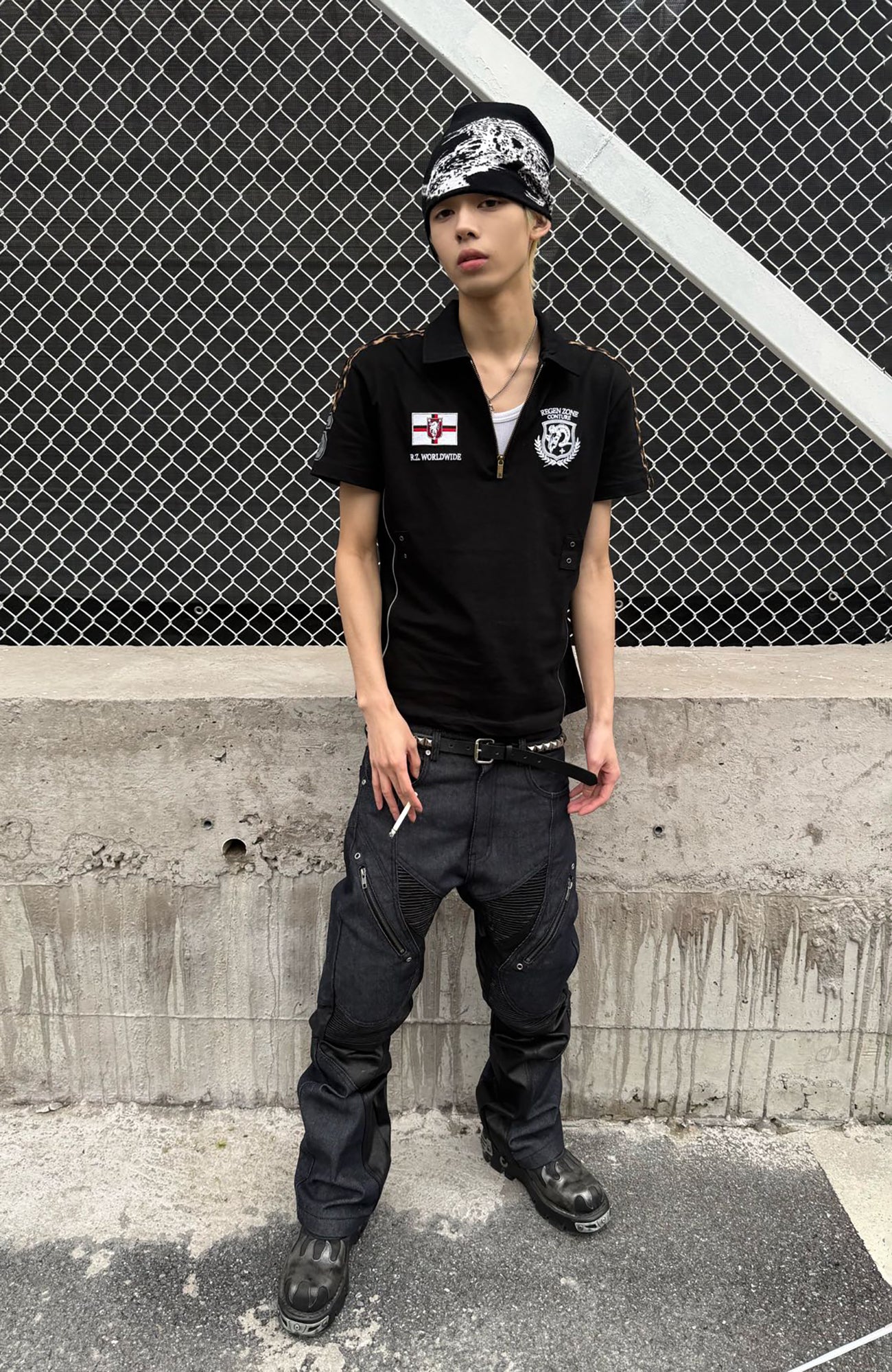 REGEN ZONE Leopard Stripe Reflective Polo T-Shirt