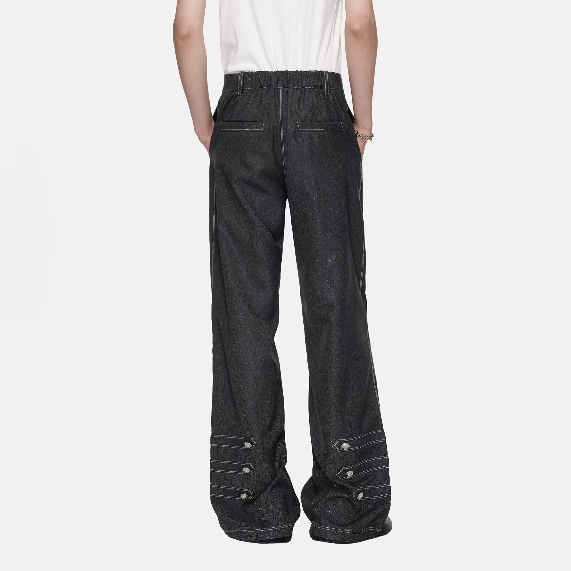 TIWILLTANG Asymmetrical Placket Stitched Wide-Leg Jeans, premium urban and streetwear designers apparel on PROJECTISR.com, TIWILLTANG