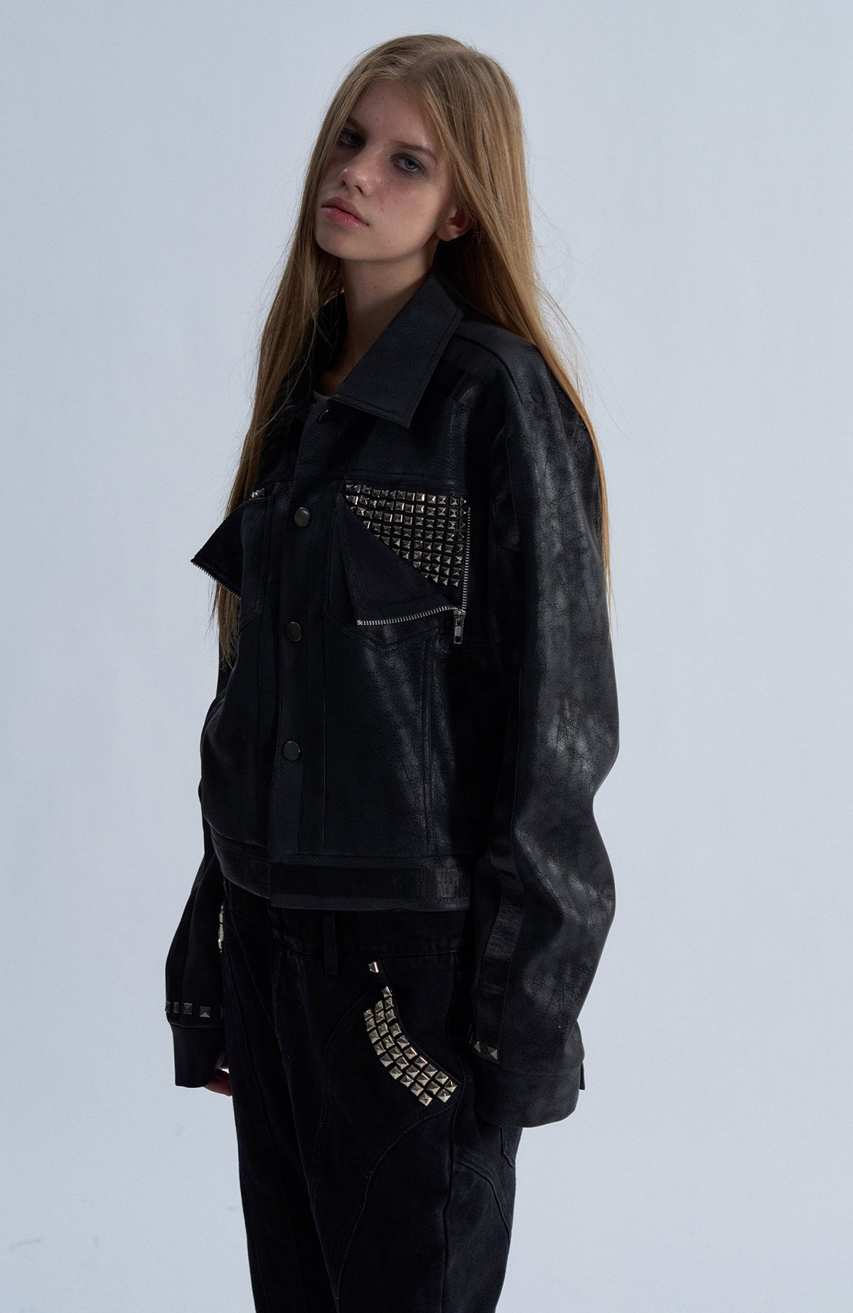 PAIKI Studded Zip-Up Biker Jacket
